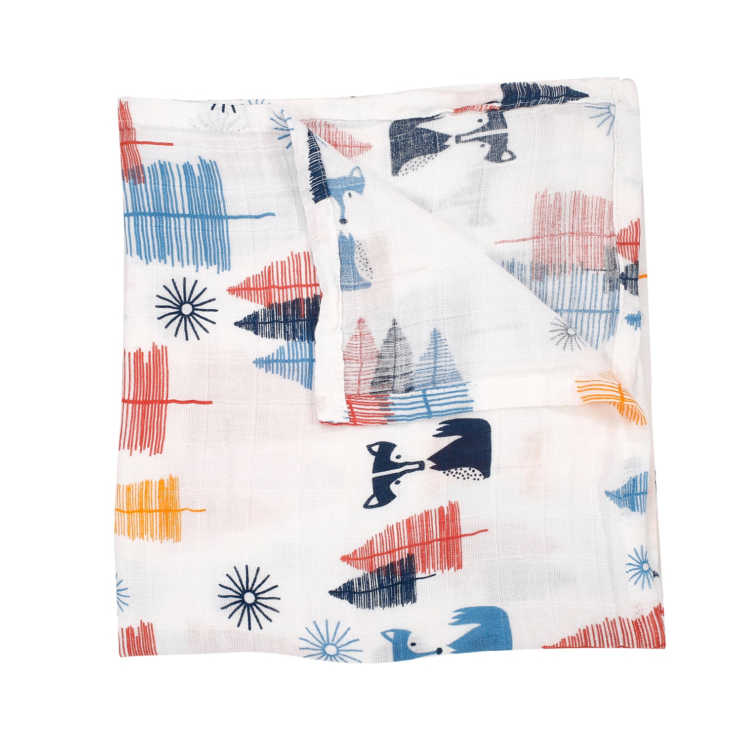 Fox In The Woods Blue Muslin Swaddle