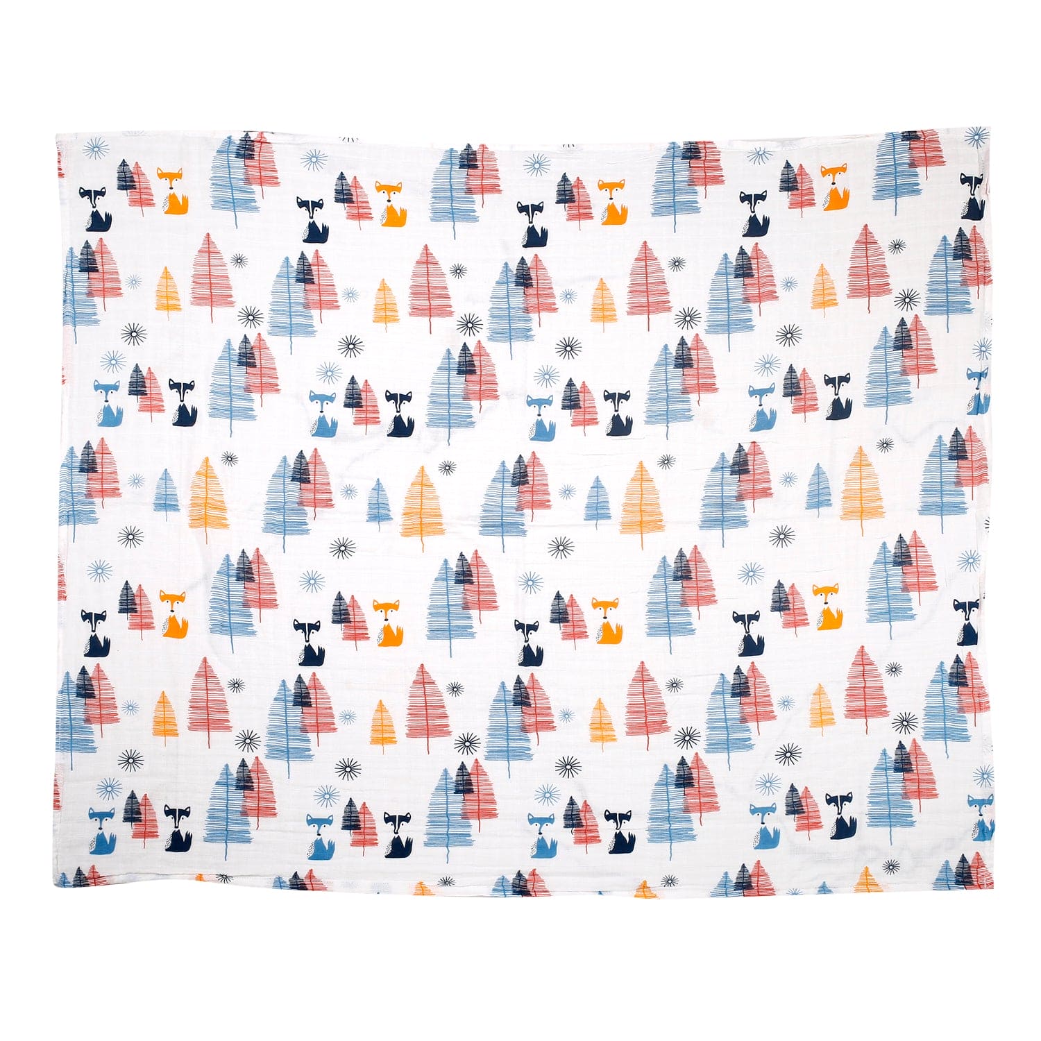 Fox In The Woods Blue Muslin Swaddle