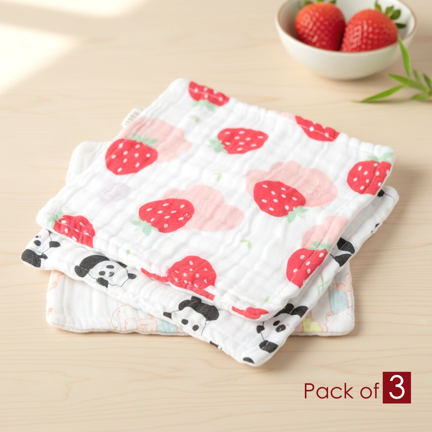 Baby Moo Fruity Fauna Printed Pack of 3 Soft Hankies Multipurpose Wash Cloth Muslin Napkin  - White