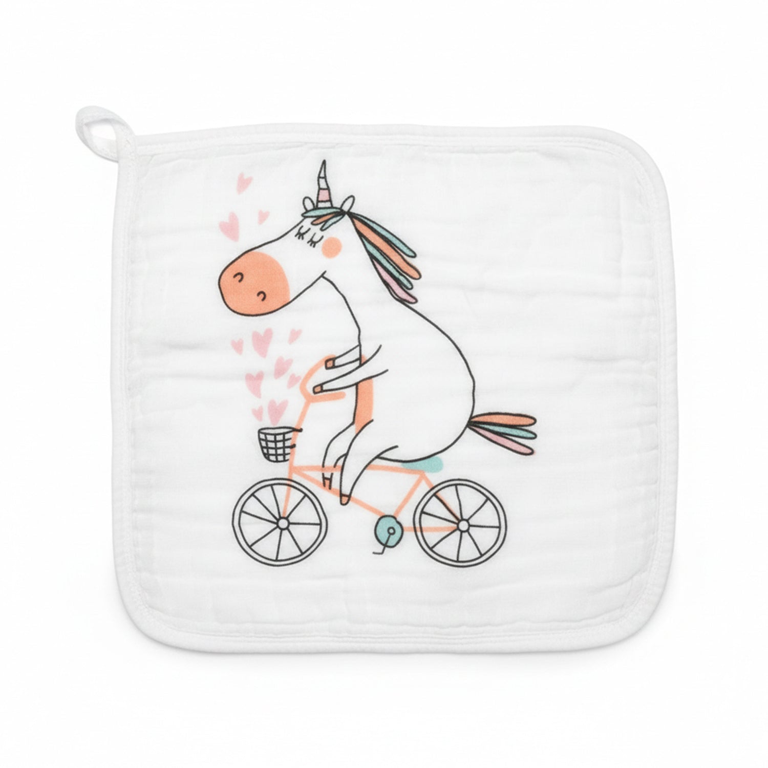 Baby Moo Cartoon Print Pack of 5 Soft Hankies Multipurpose Wash Cloth Muslin Napkin  - White