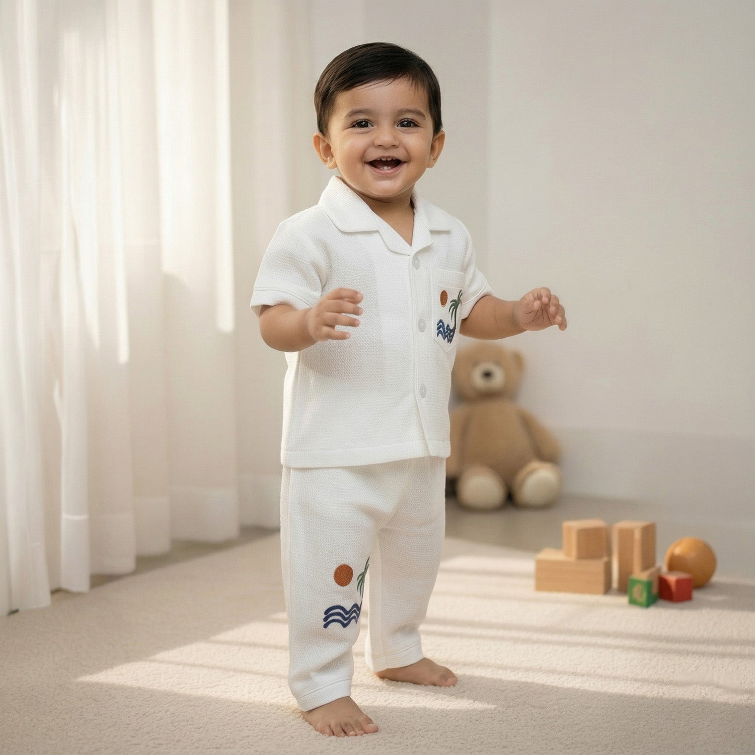 Baby Moo Cotton Half Sleeves Tropical Night Suit - White