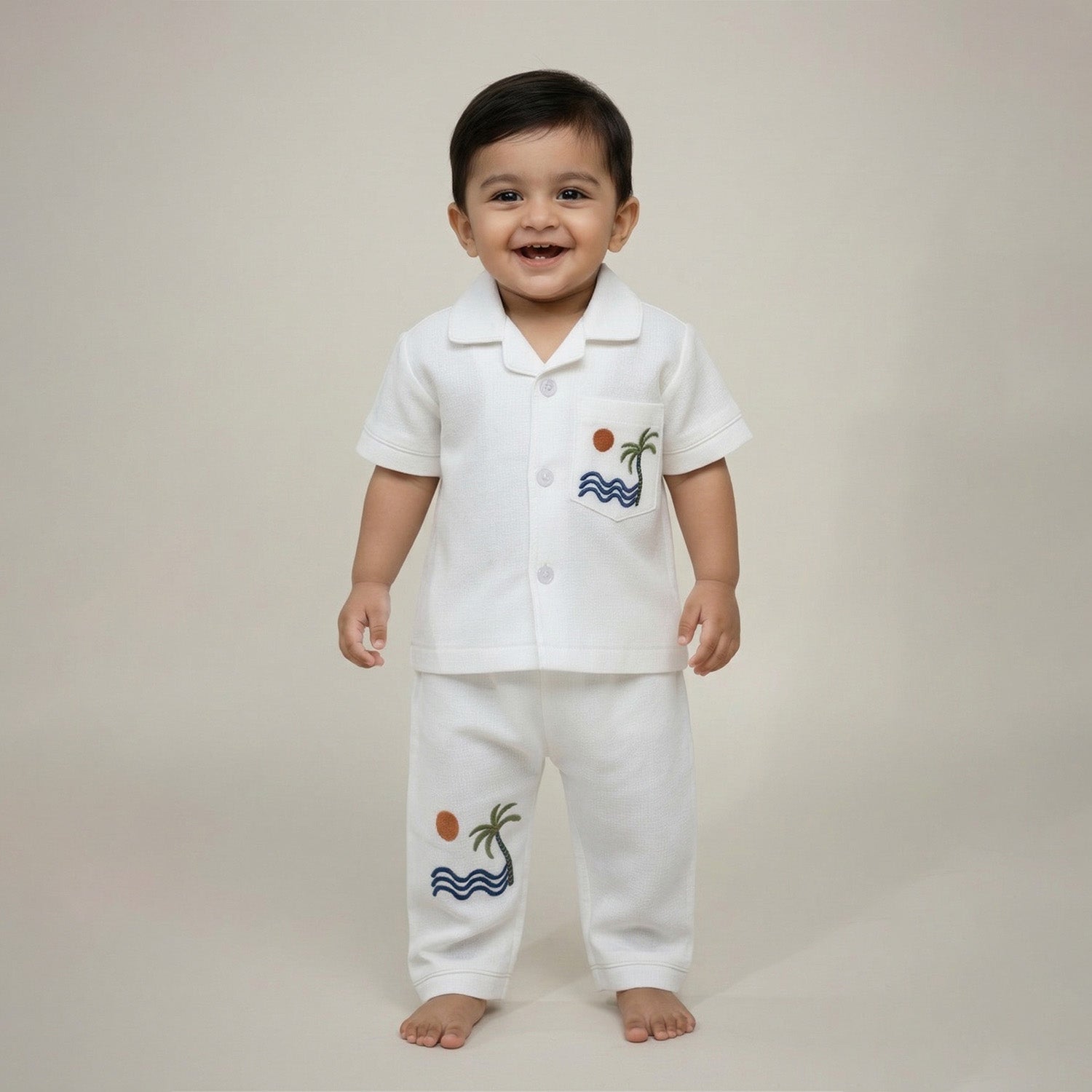 Baby Moo Cotton Half Sleeves Tropical Night Suit - White