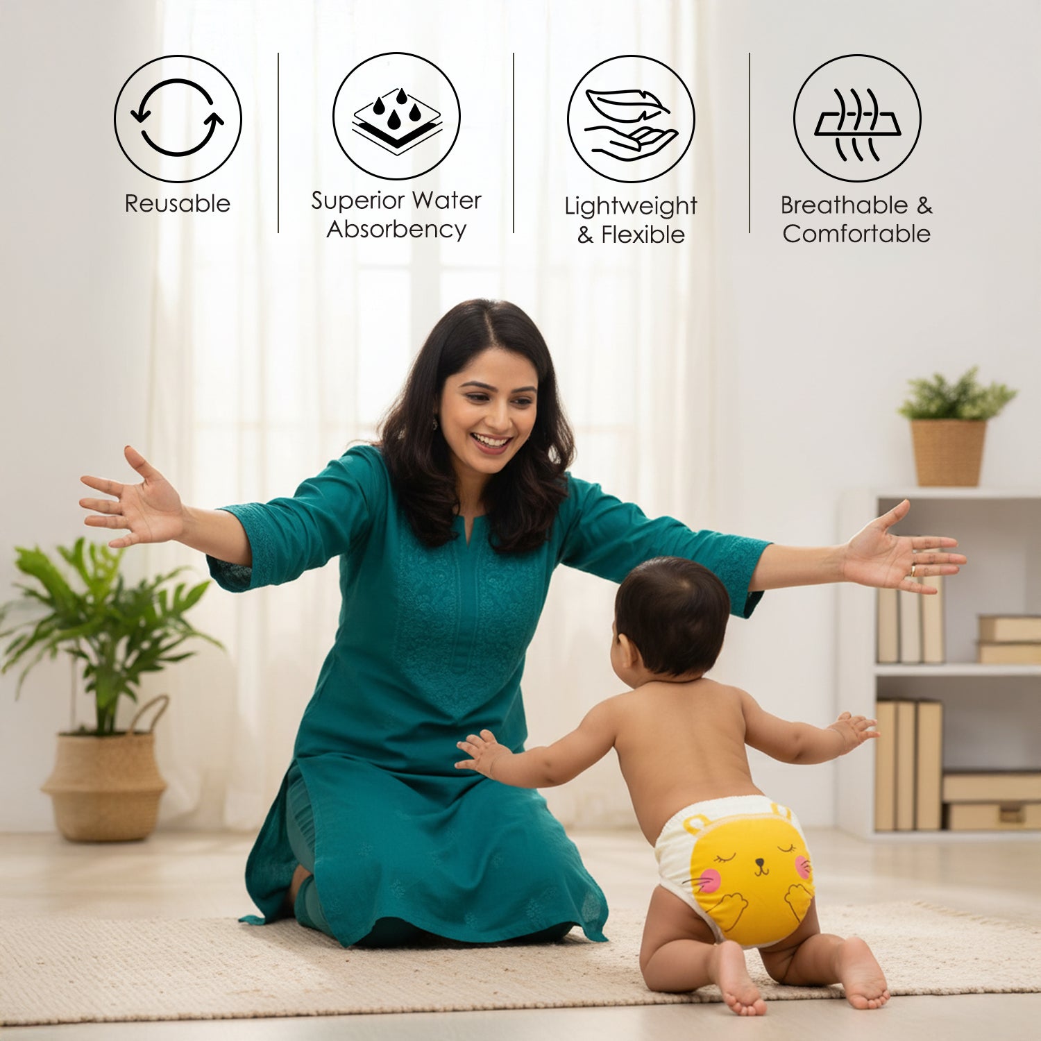 Baby Moo Sleepy Animal Reusable Cloth Toddler Training Pants - Multicolour