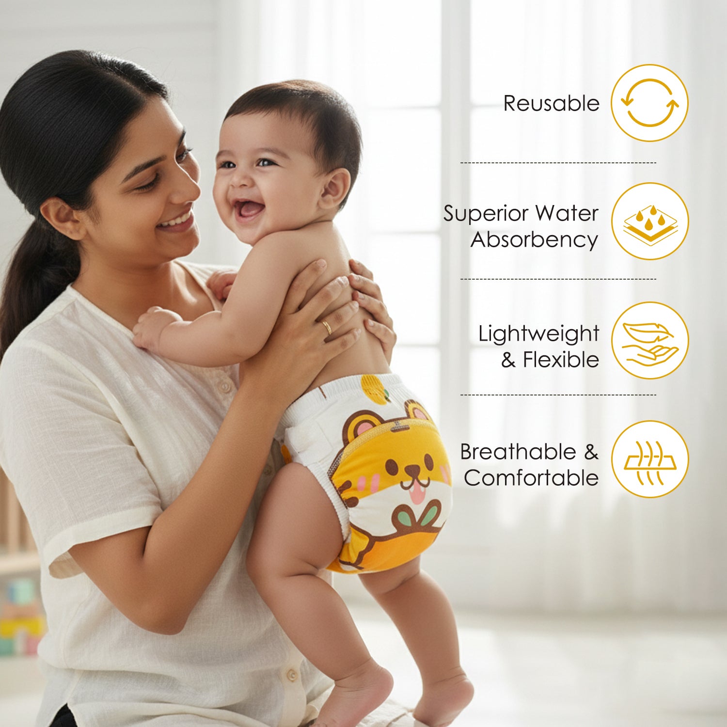 Baby Moo Tiger Cub Reusable Cloth Toddler Training Pants - Multicolour