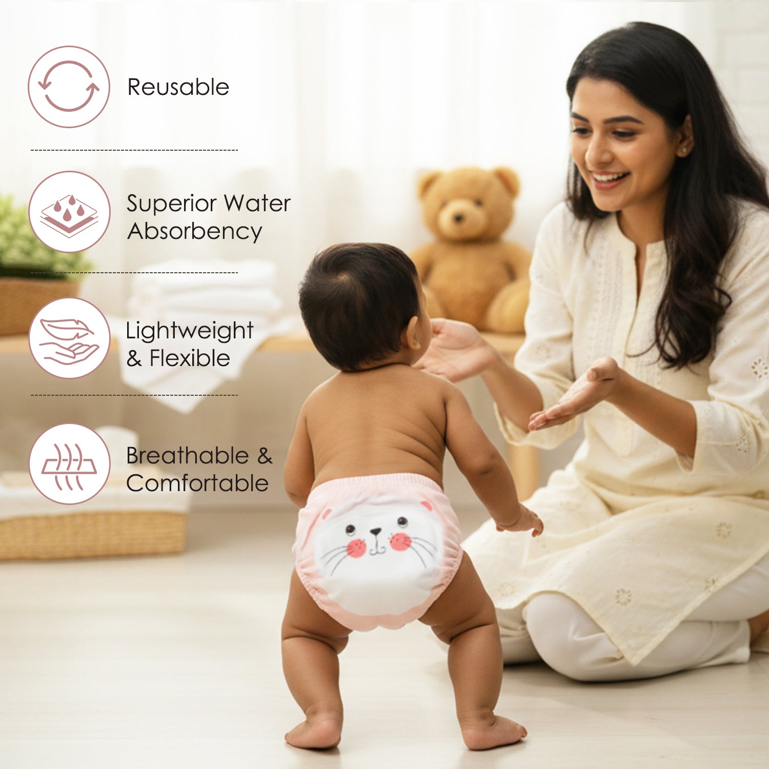 Baby Moo Kitty Reusable Cloth Toddler Training Pants - Multicolour