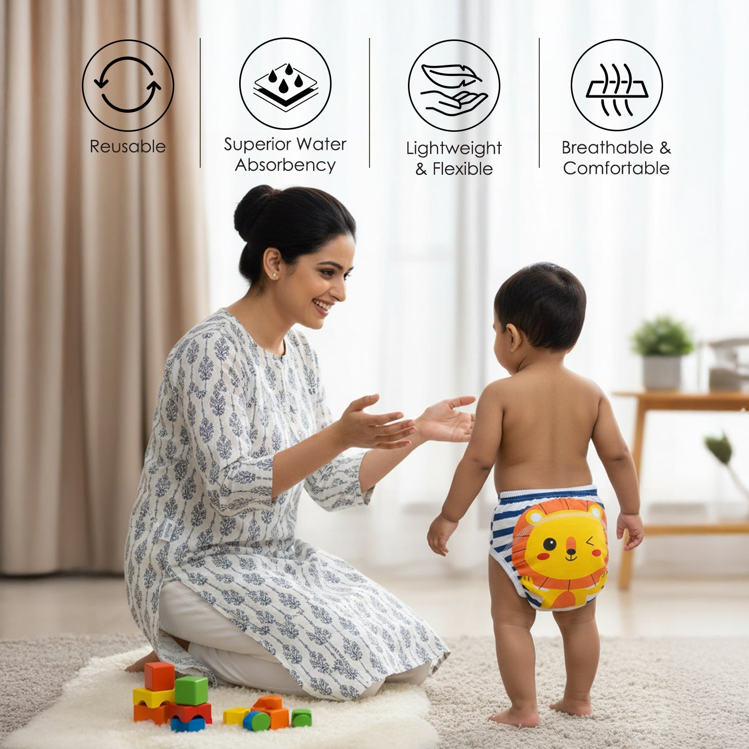 Baby Moo Little Lion Reusable Cloth Toddler Training Pants - Multicolour