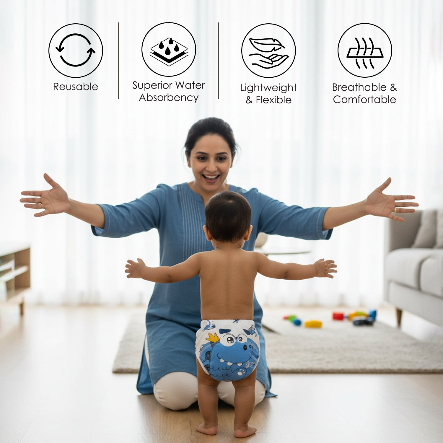 Baby Moo Marine Life Reusable Cloth Toddler Training Pants - Multicolour