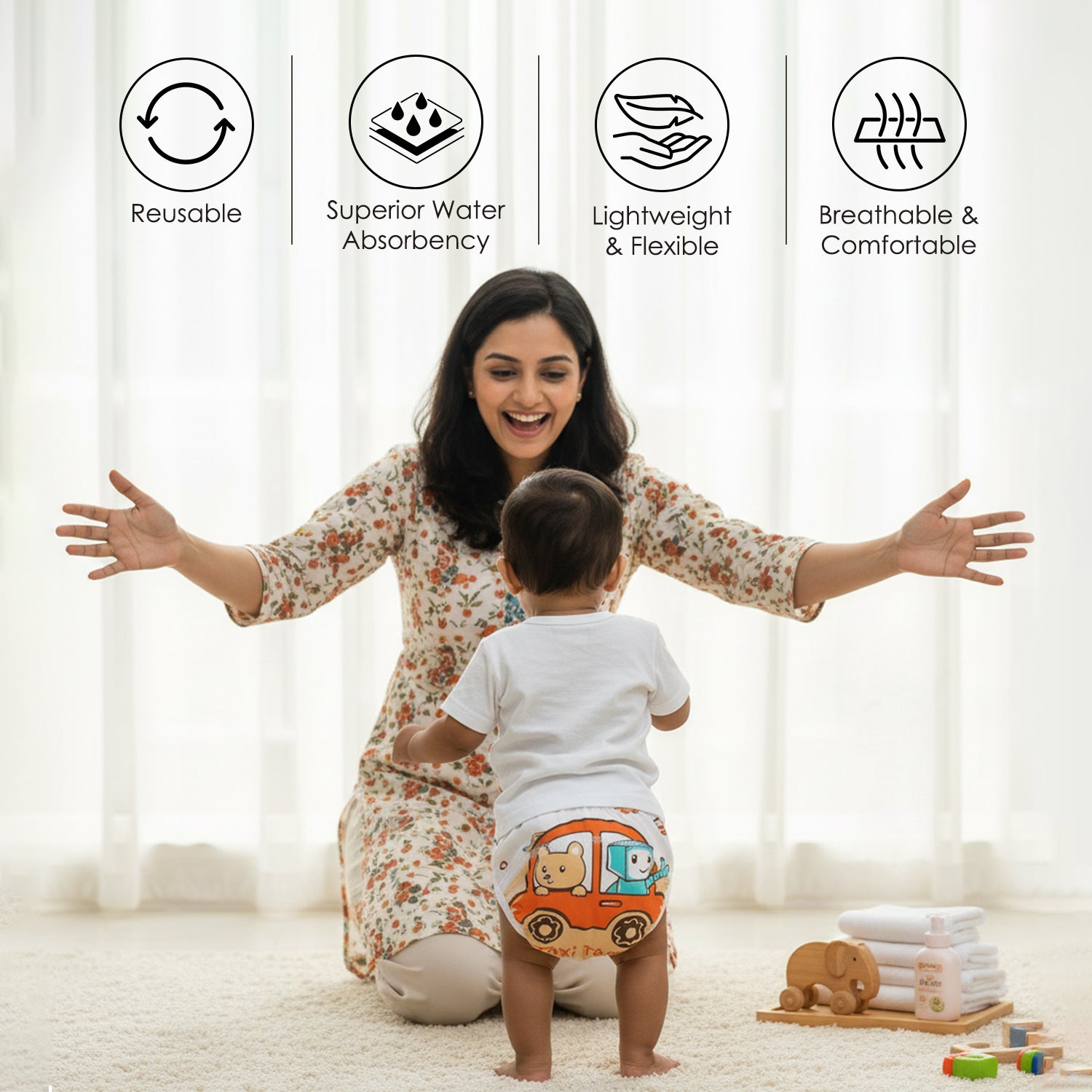 Baby Moo Taxi Travel Reusable Cloth Toddler Training Pants - Multicolour