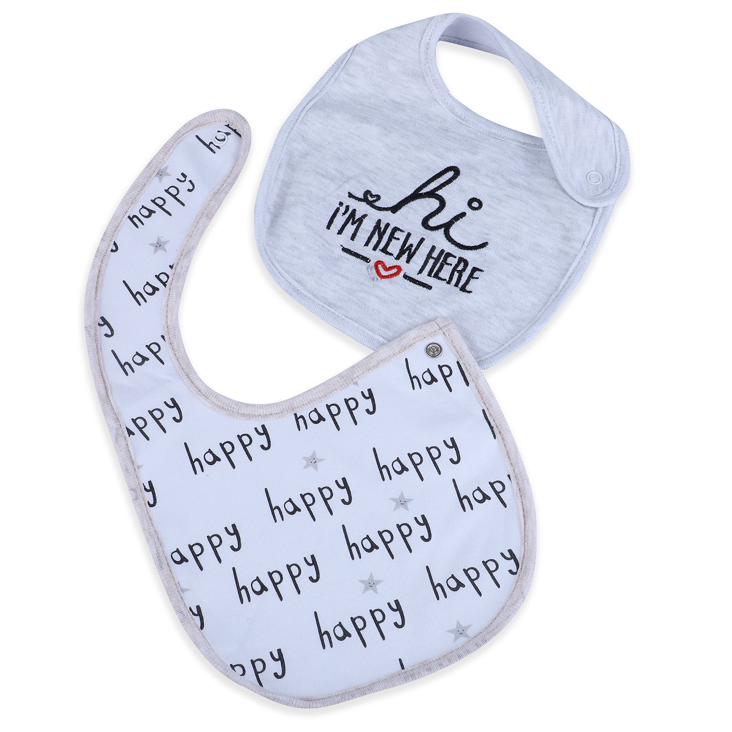 Baby Moo Welcome Baby Cotton 2 Pack Buttoned Feeding Bibs - Grey - Baby Moo