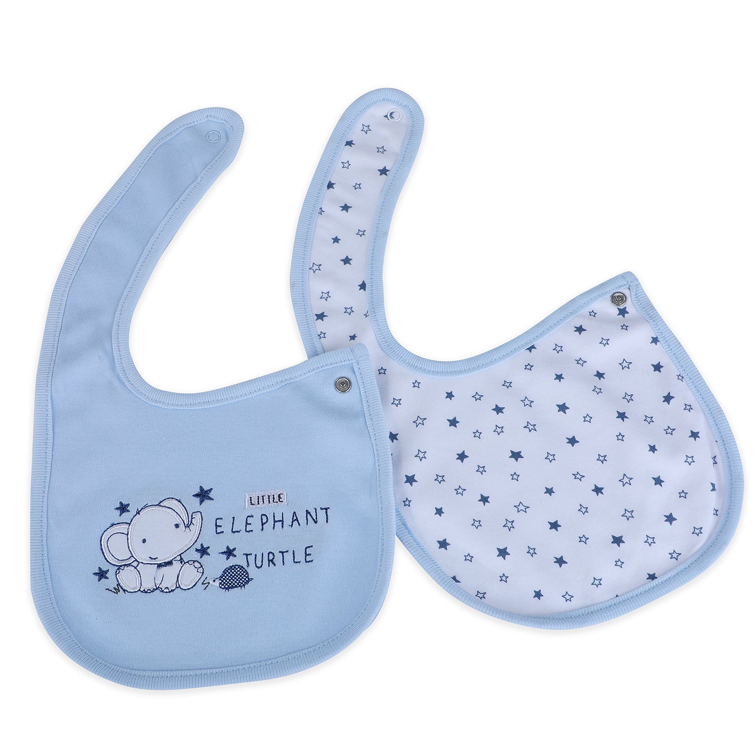 Baby Moo Two Friends Cotton 2 Pack Buttoned Feeding Bibs - Blue - Baby Moo