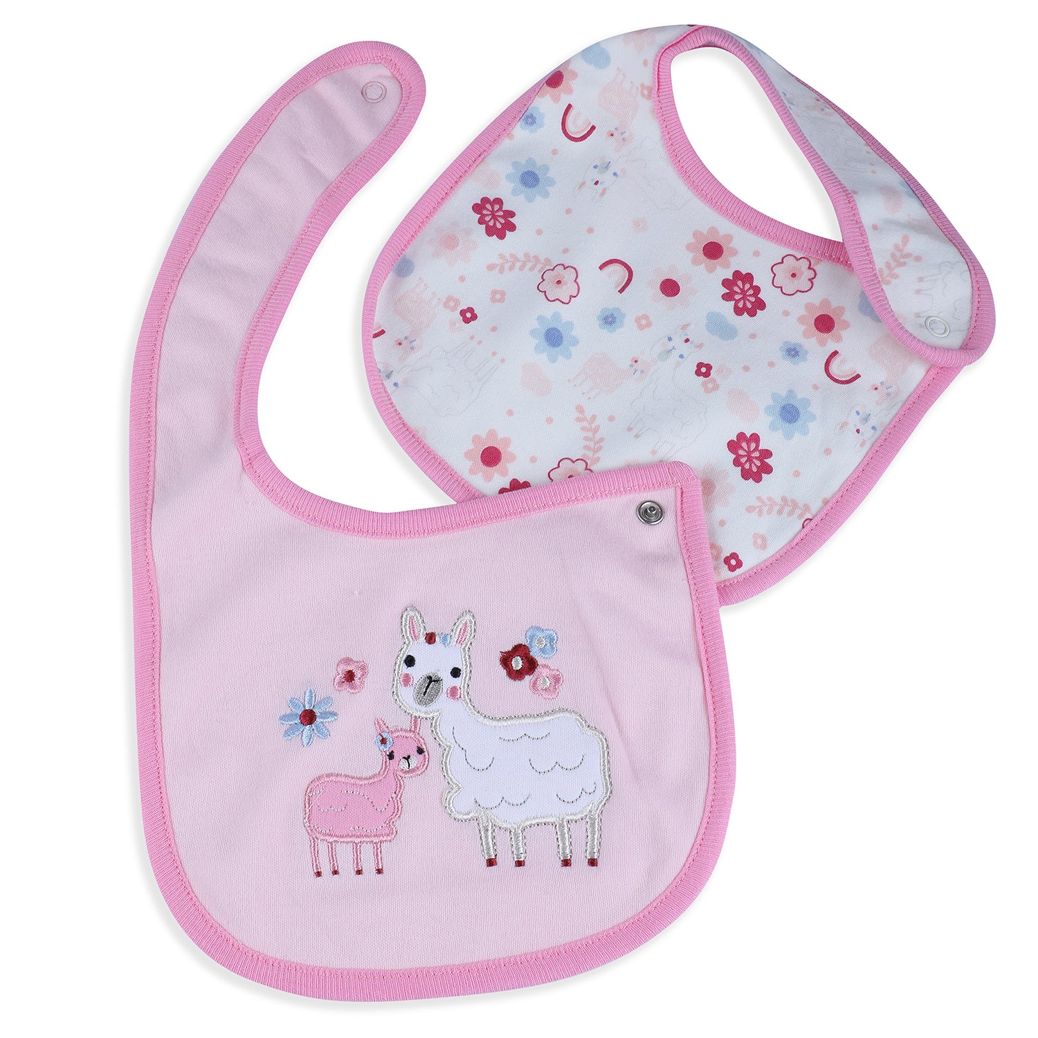 Baby Moo Mama Sheep Floral Cotton 2 Pack Buttoned Feeding Bibs - Pink - Baby Moo