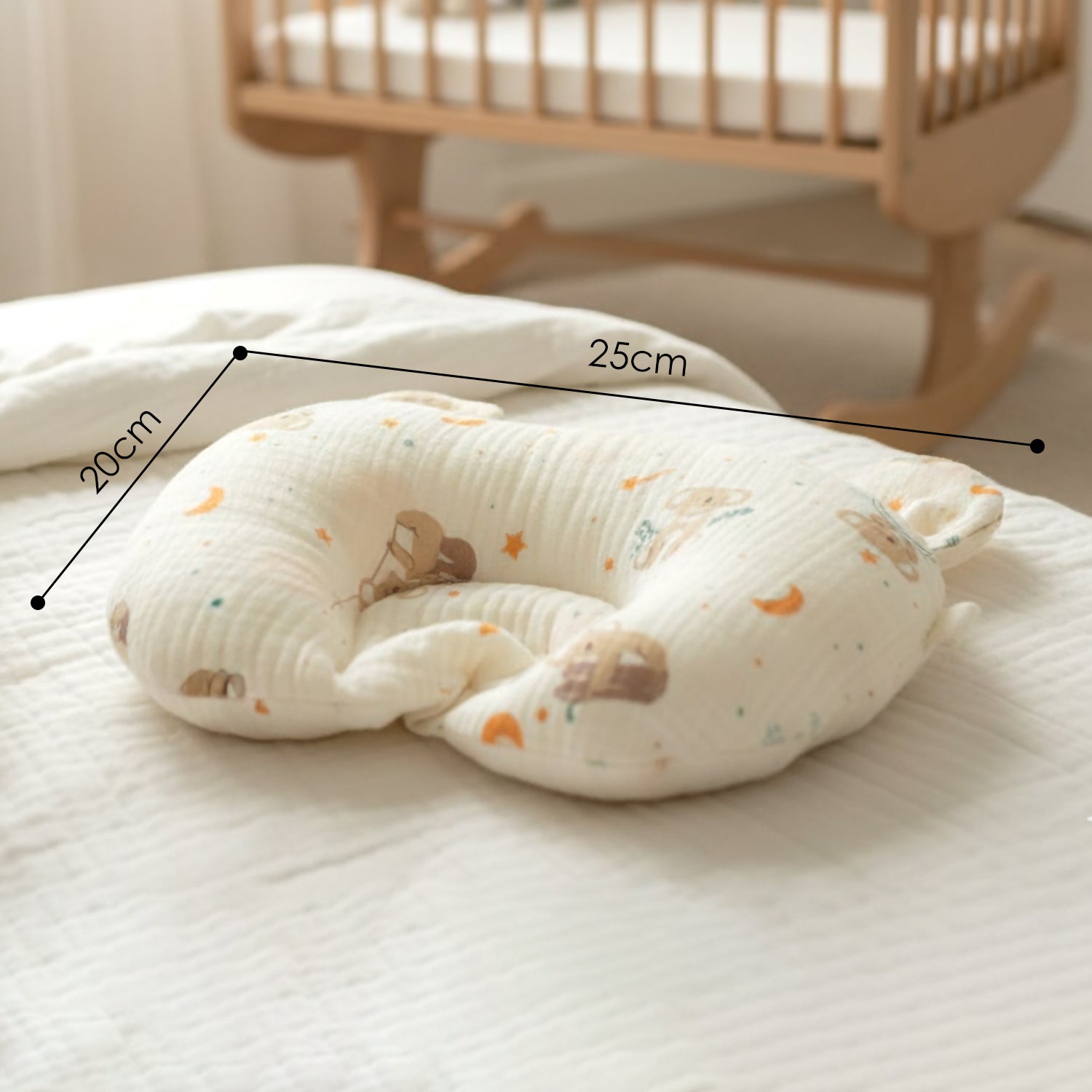 Baby Moo 3D Ear Design Koala Print Muslin Head Shaping Neck Support Pillow - Cream