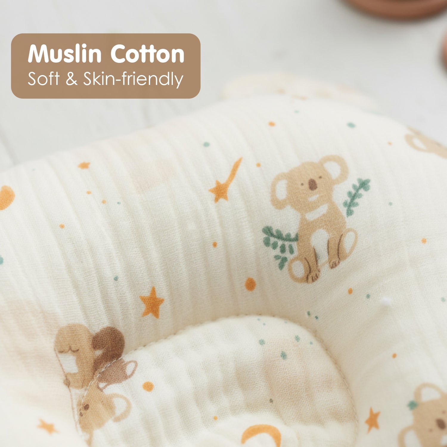 Baby Moo 3D Ear Design Koala Print Muslin Head Shaping Neck Support Pillow - Cream