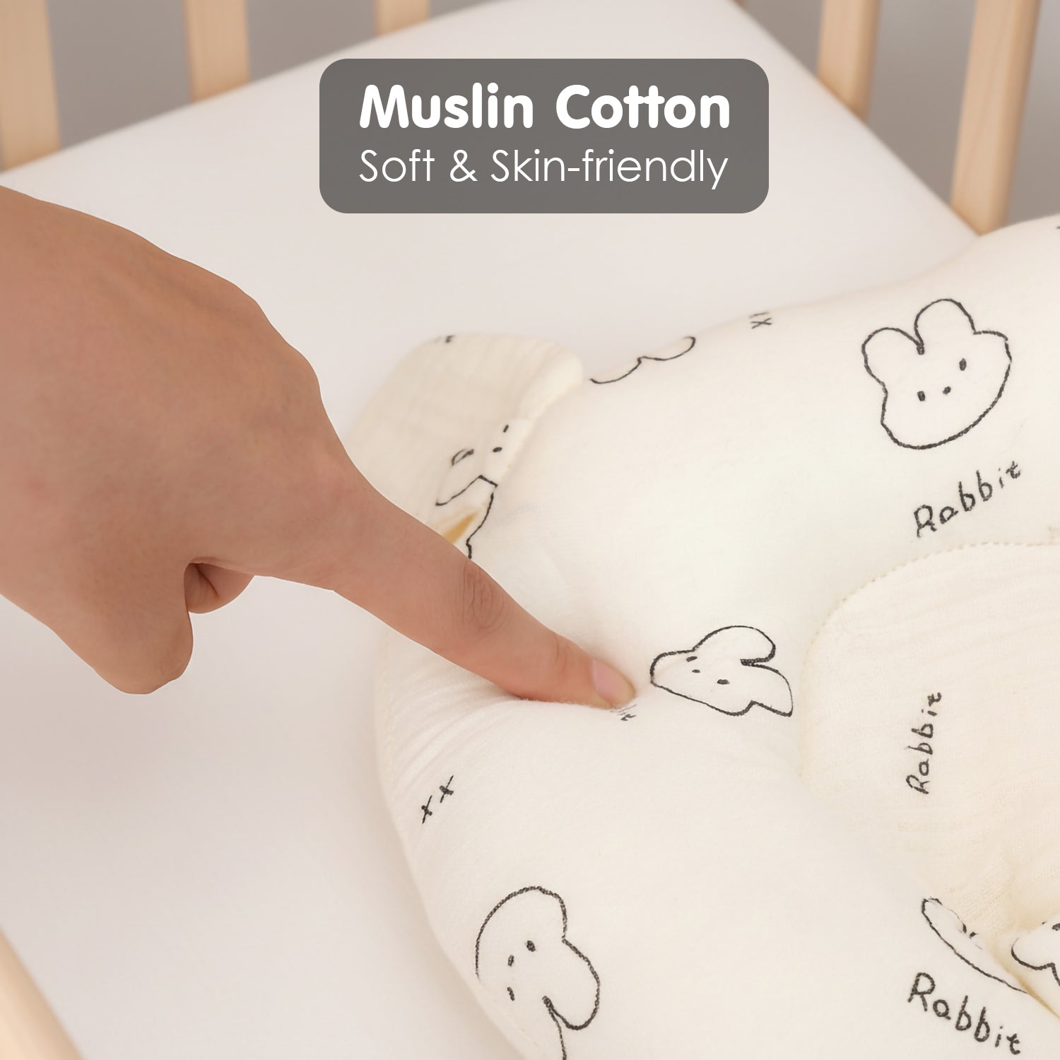 Baby Moo 3D Ear Rabbit Muslin Head Shaping Neck Support Pillow - White