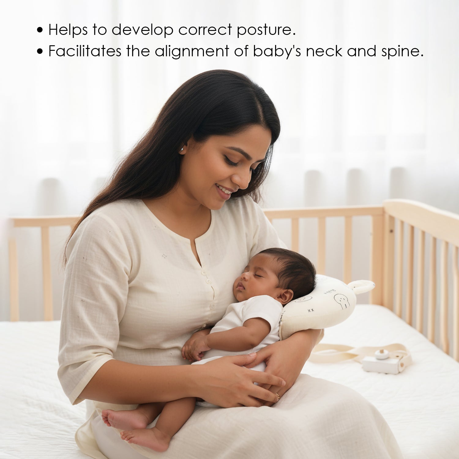 Baby Moo 3D Ear Rabbit Muslin Head Shaping Neck Support Pillow - White