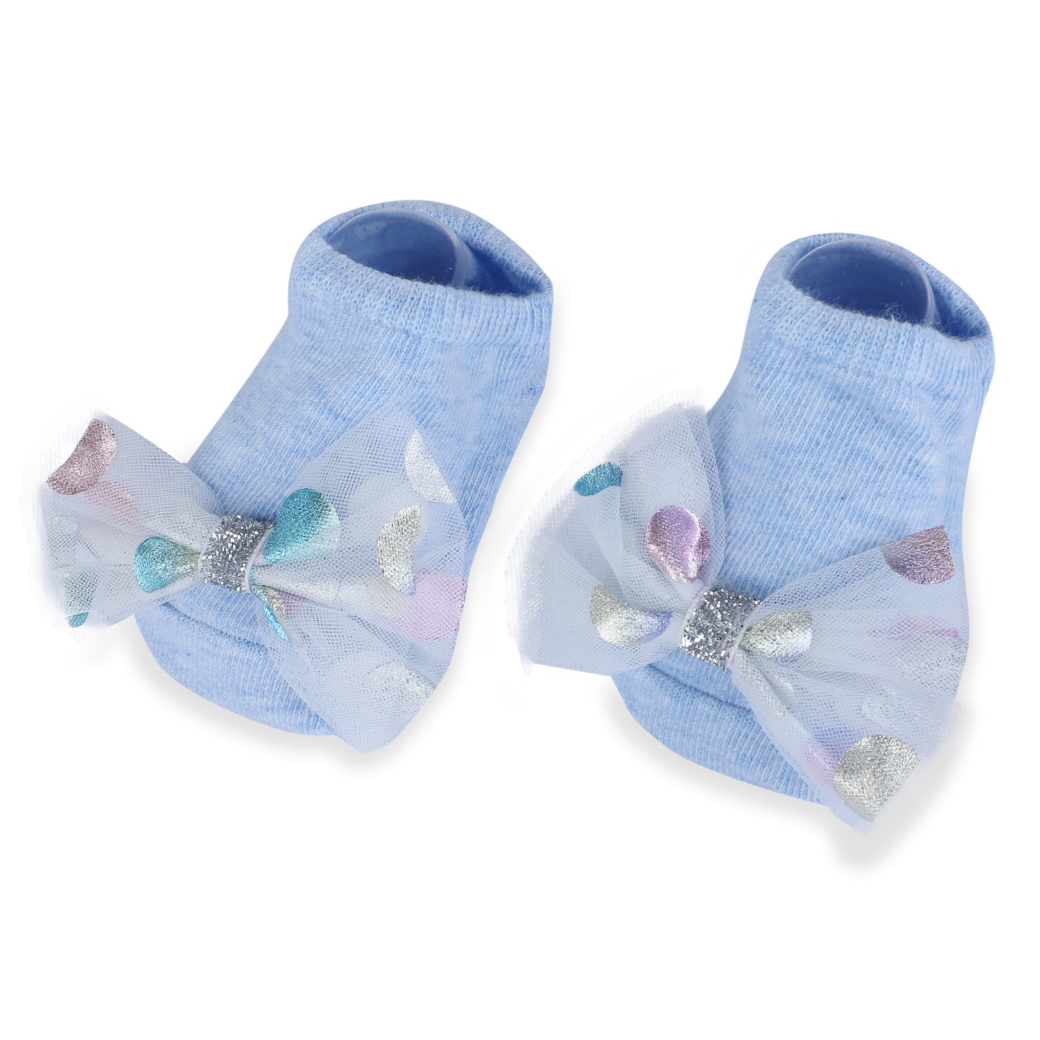 Baby Moo Unicorn Shiny Bow Matching Cap And Socks Set - Blue - Baby Moo