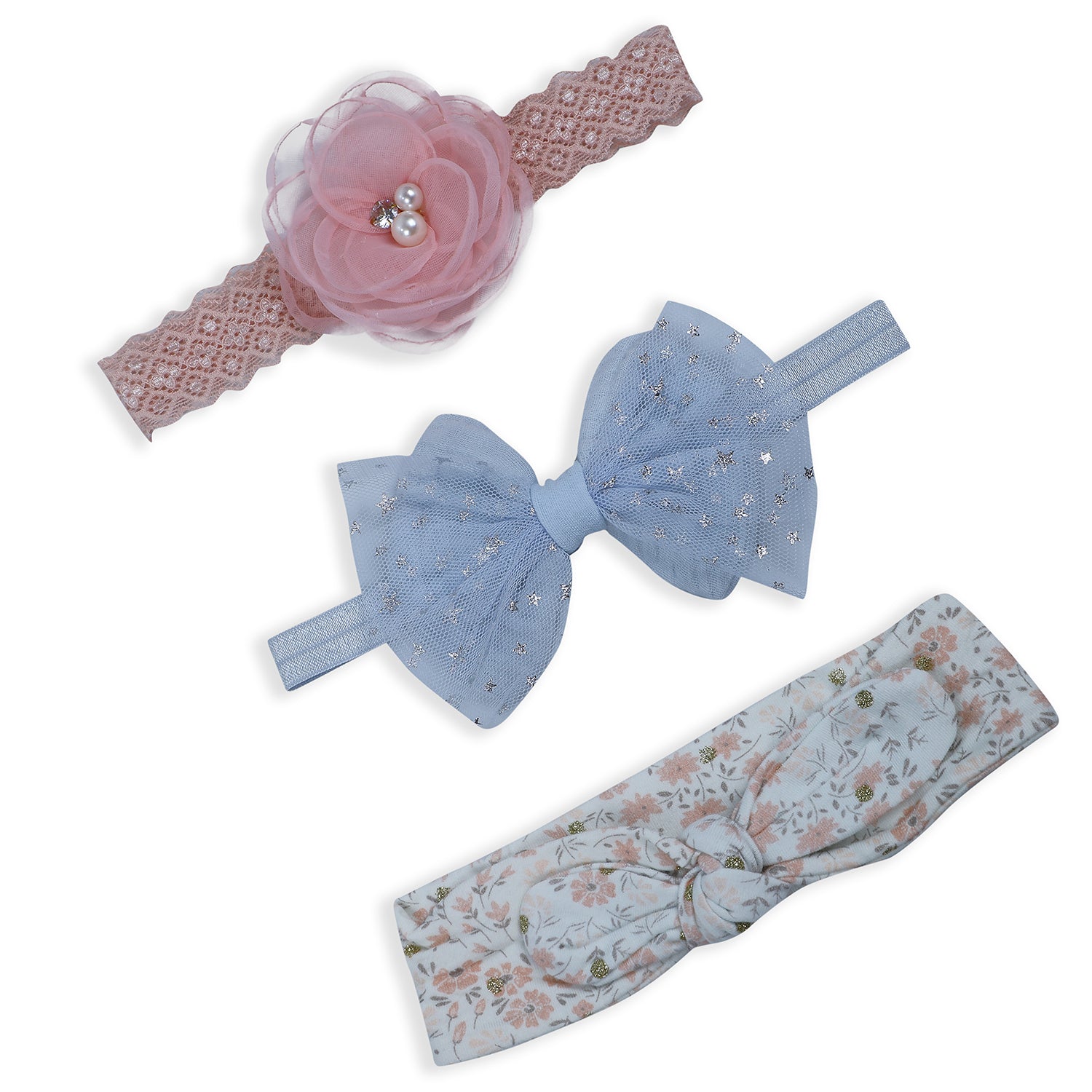 Baby Moo Emblished Flower Headband Set of 3 - Pink - Baby Moo