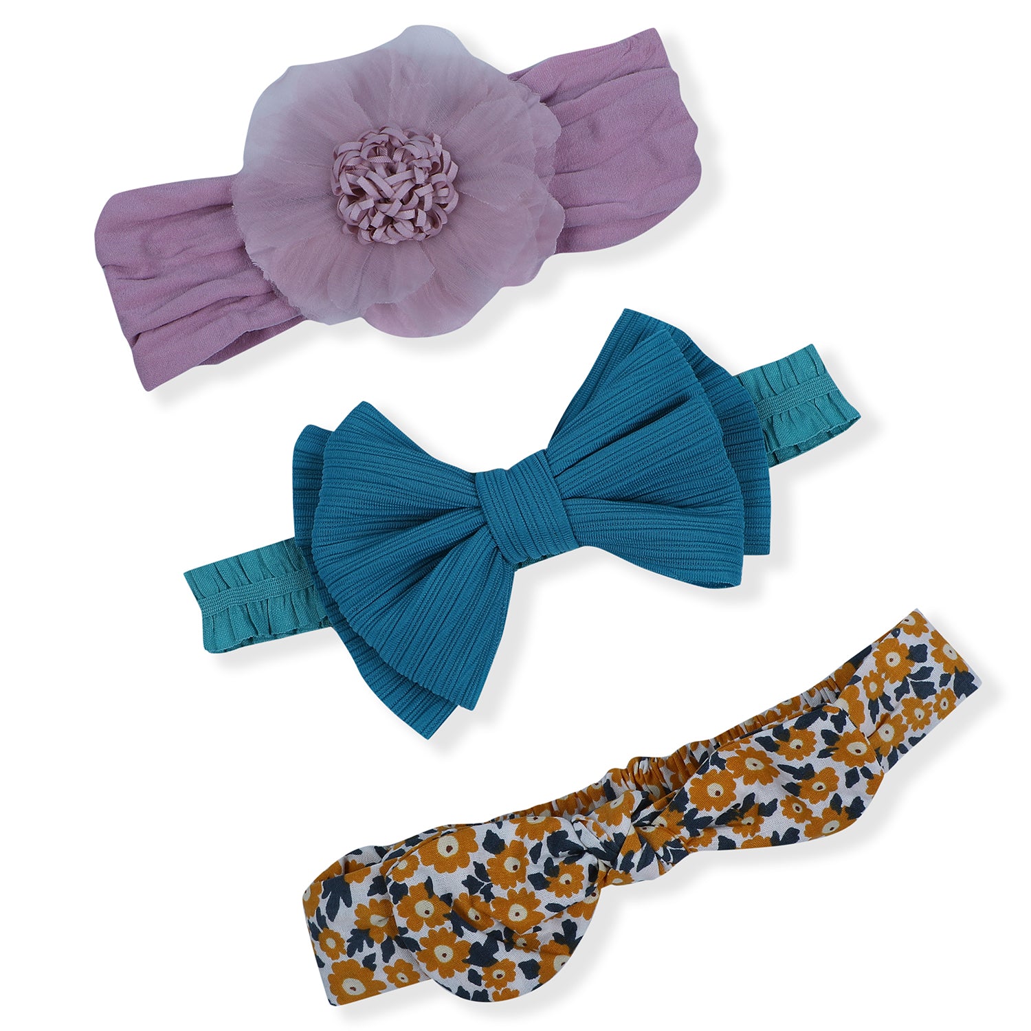 Baby Moo Floral Bow Headband Set of 3 - Multicolour - Baby Moo