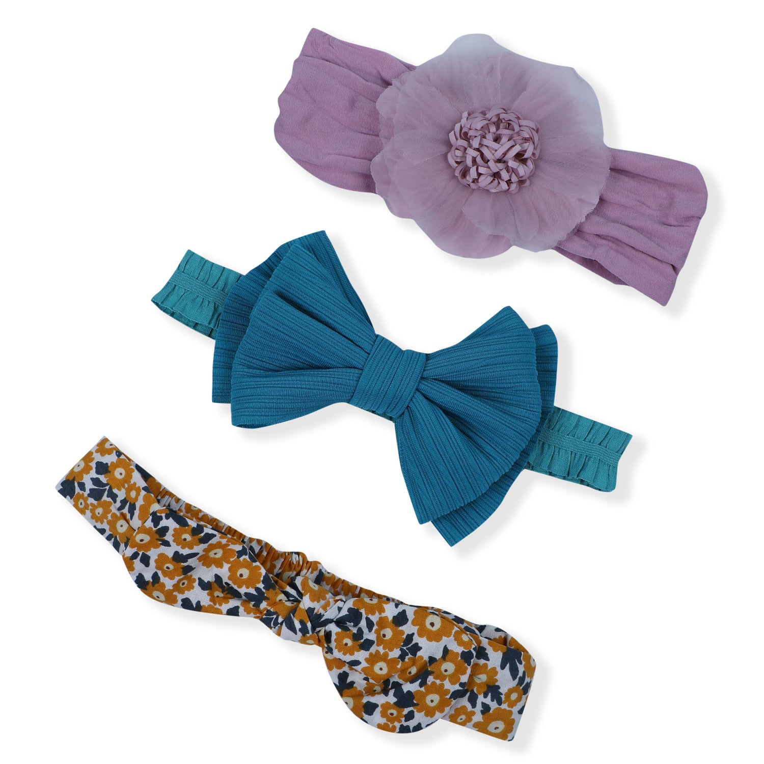Baby Moo Floral Bow Headband Set of 3 - Multicolour - Baby Moo