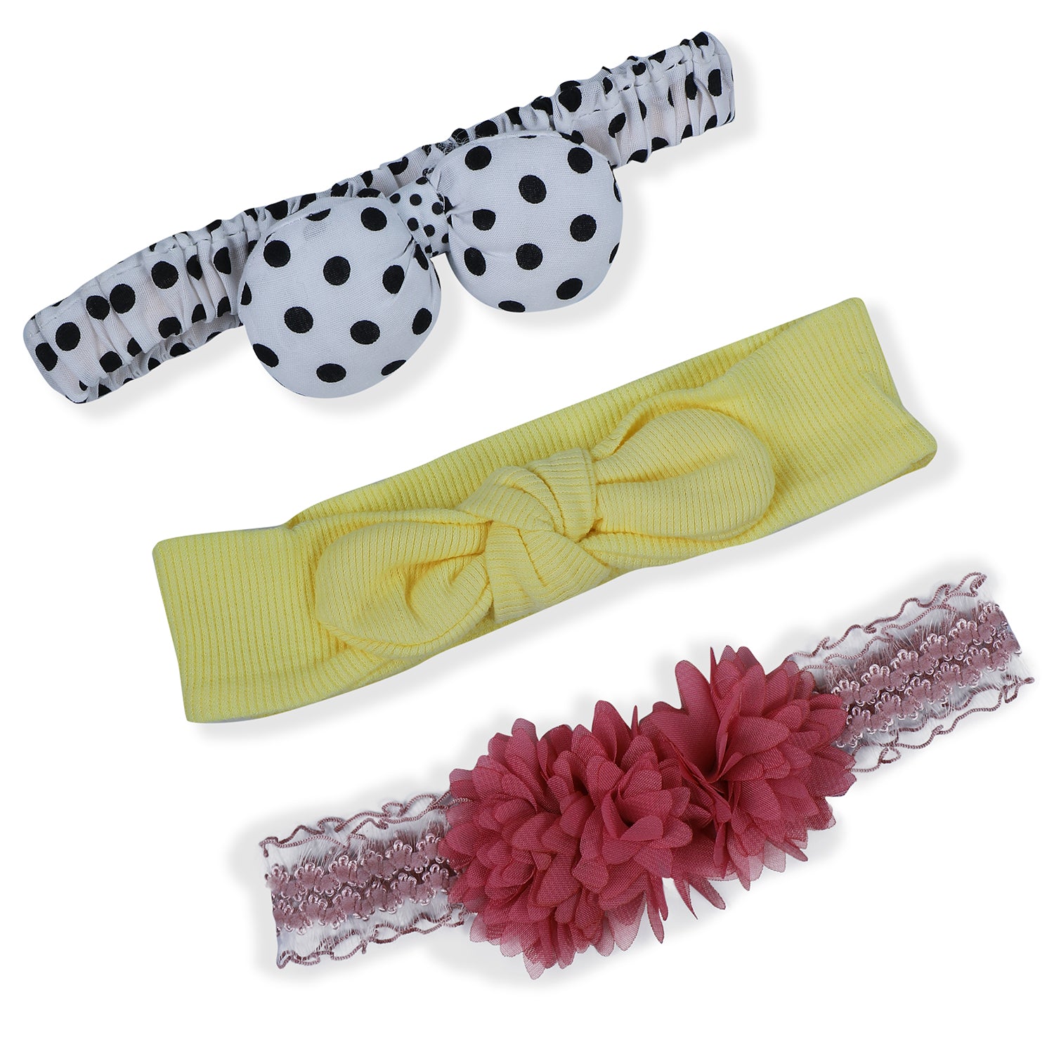 Baby Moo Floral Polka Dots Headband Set of 3 - Multicolour - Baby Moo