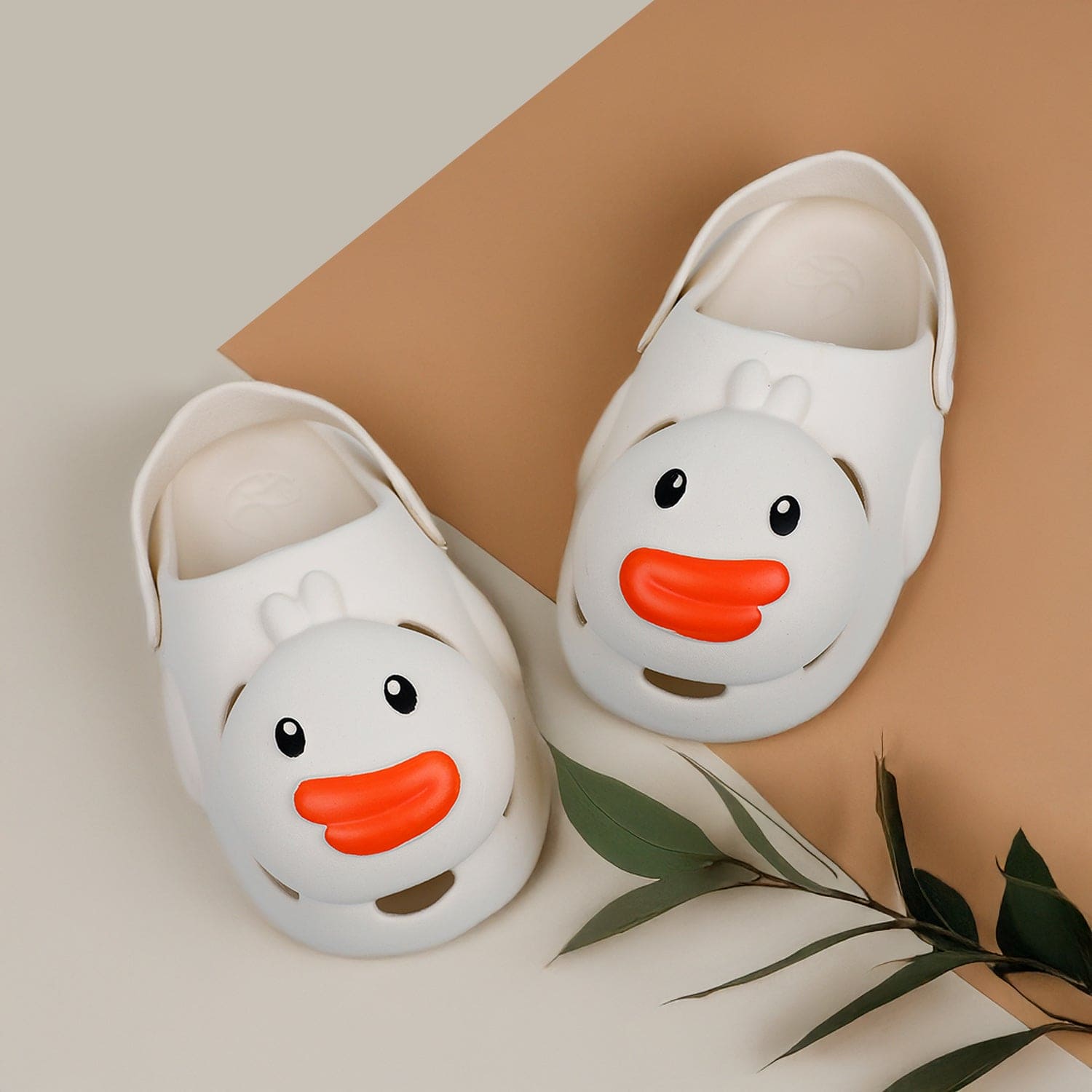 Baby Moo Swimming Duck Waterproof Anti-Skid Sling Back Clogs - Cream