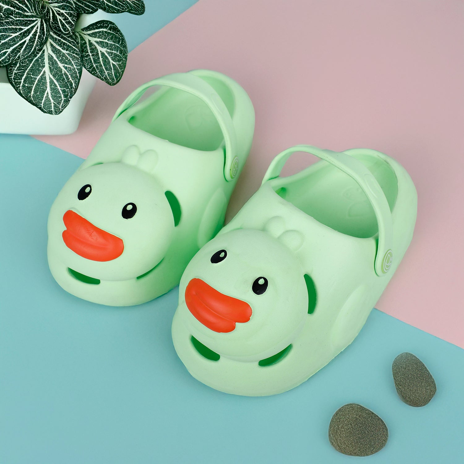 Baby Moo Swimming Duck Waterproof Anti-Skid Sling Back Clogs - Green