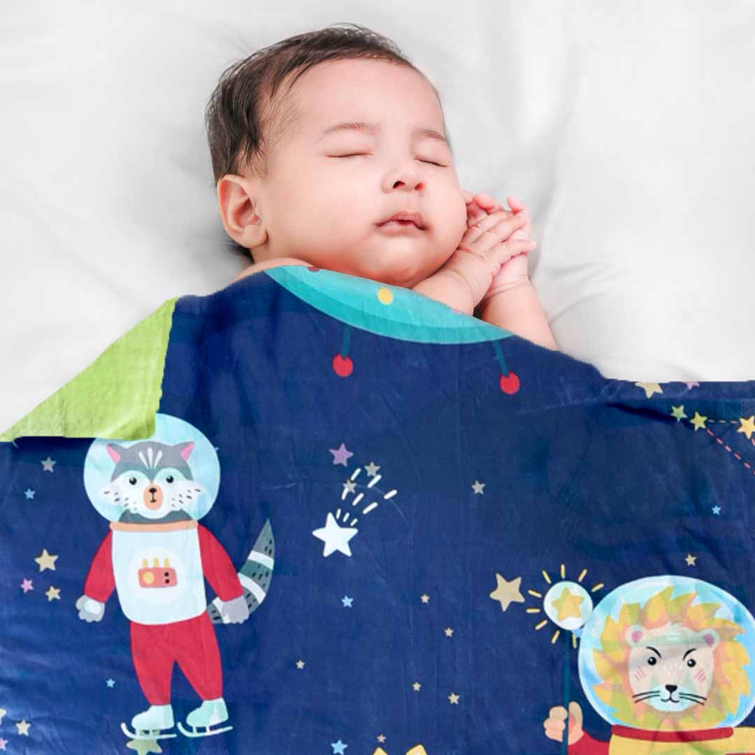Baby Moo Space Velvet And Fur XL Blanket - Blue - Baby Moo