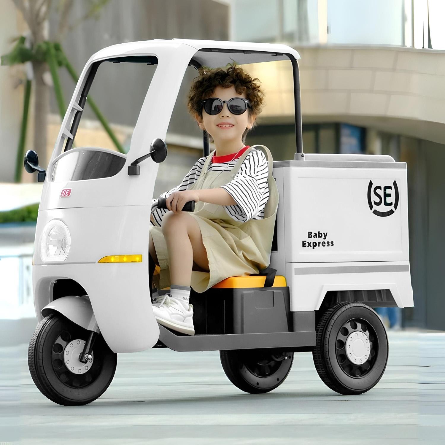 Baby Moo Smart Ride on 3-Wheeler Electric Van - 12V Rechargeable Battery-Powered Transport Vehicle with Music & Lights - White