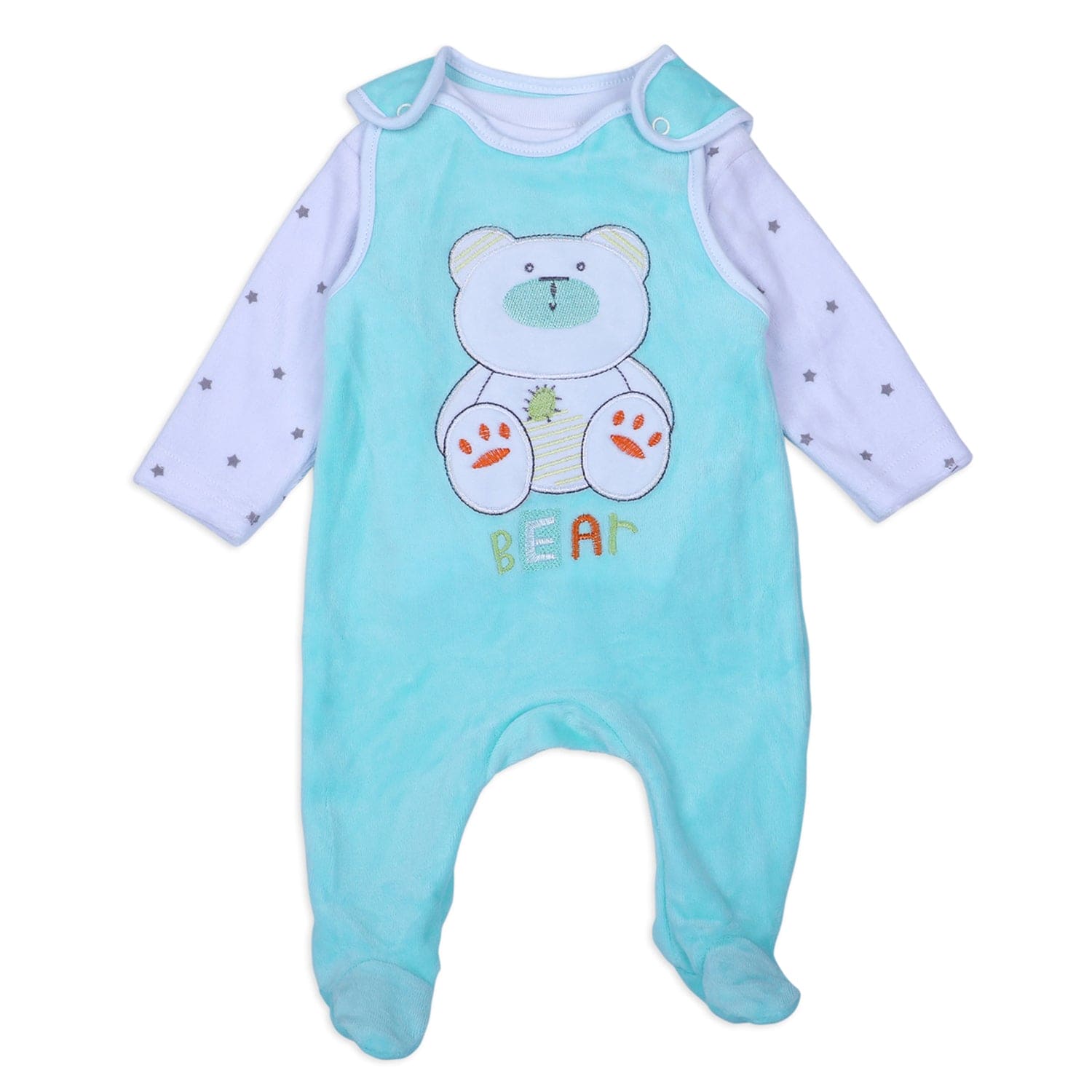 Cuddly Bear Infant 2 Piece Full Sleeves Tshirt And Romper Set - Turquoise