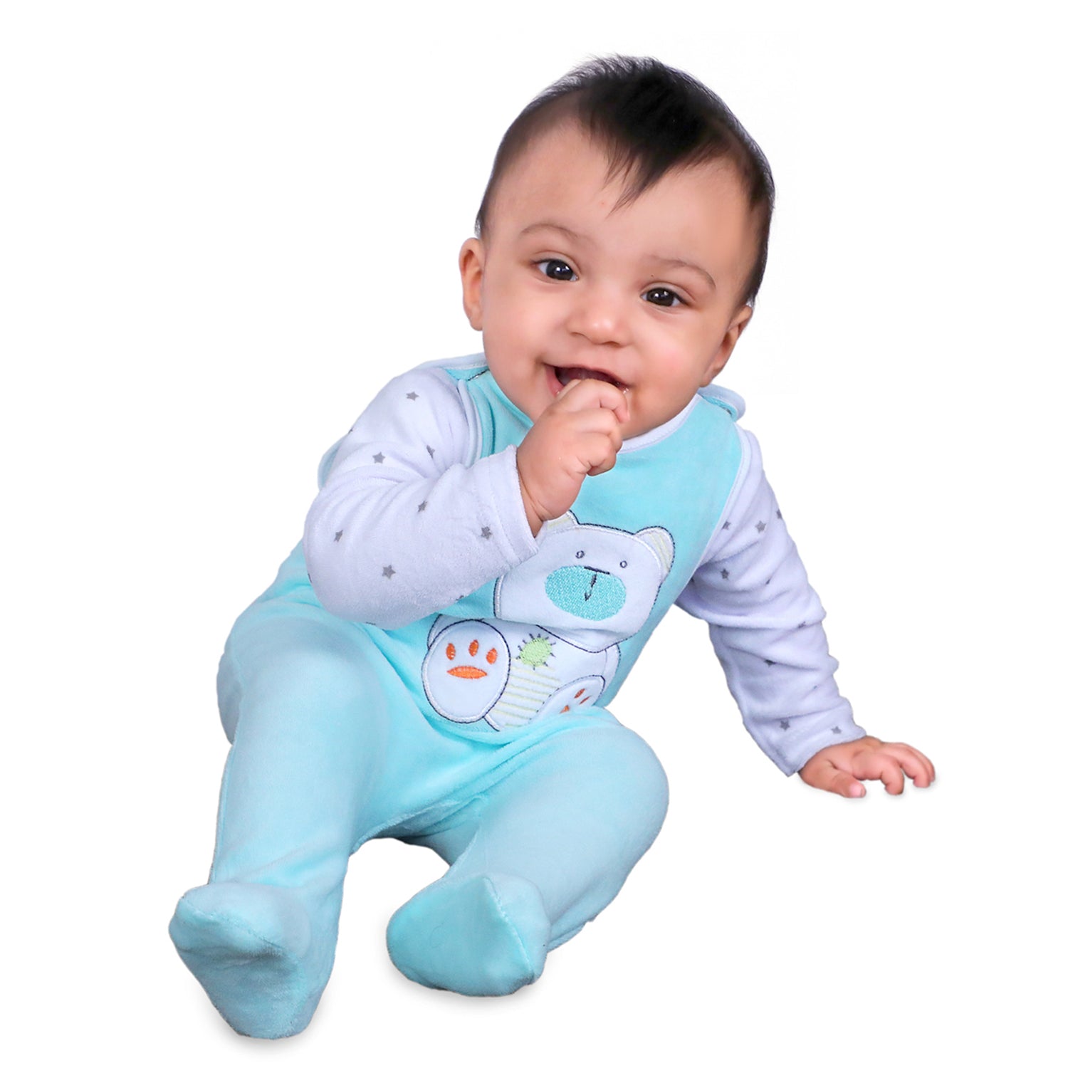 Cuddly Bear Infant 2 Piece Full Sleeves Tshirt And Romper Set - Turquoise