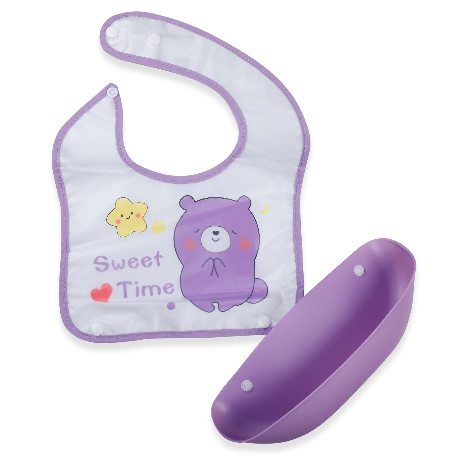 Baby Moo Sweet Time Premium Waterproof Crumb Catcher Bibs - Purple