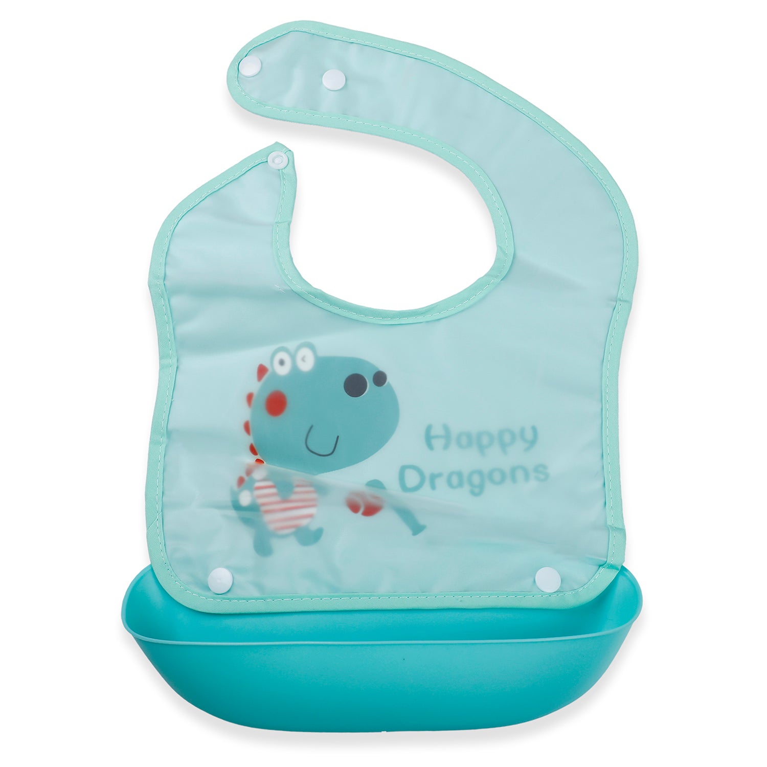 Baby Moo Happy Dragons Premium Waterproof Crumb Catcher Bibs - Turquoise