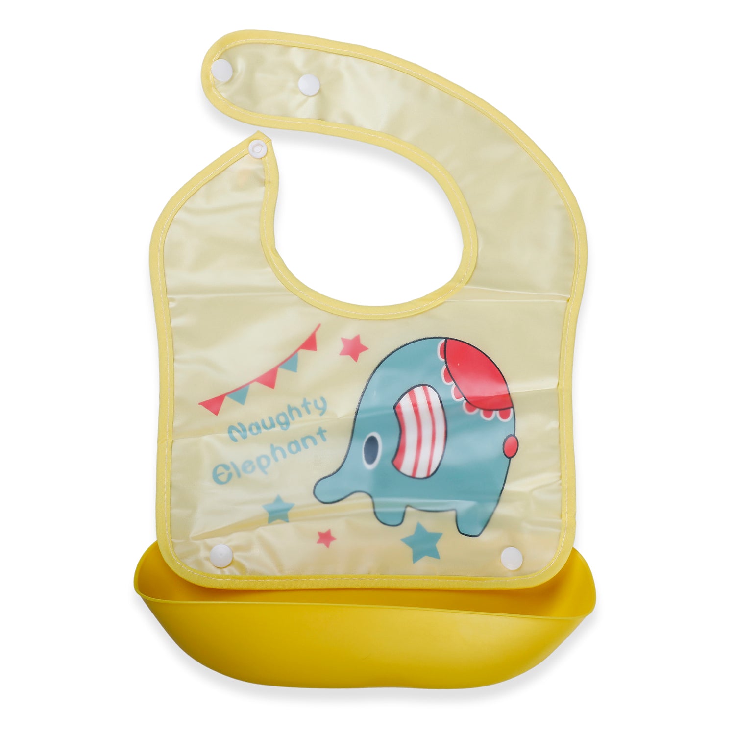 Baby Moo Naughty Elephant Premium Waterproof Crumb Catcher Bibs - Yellow