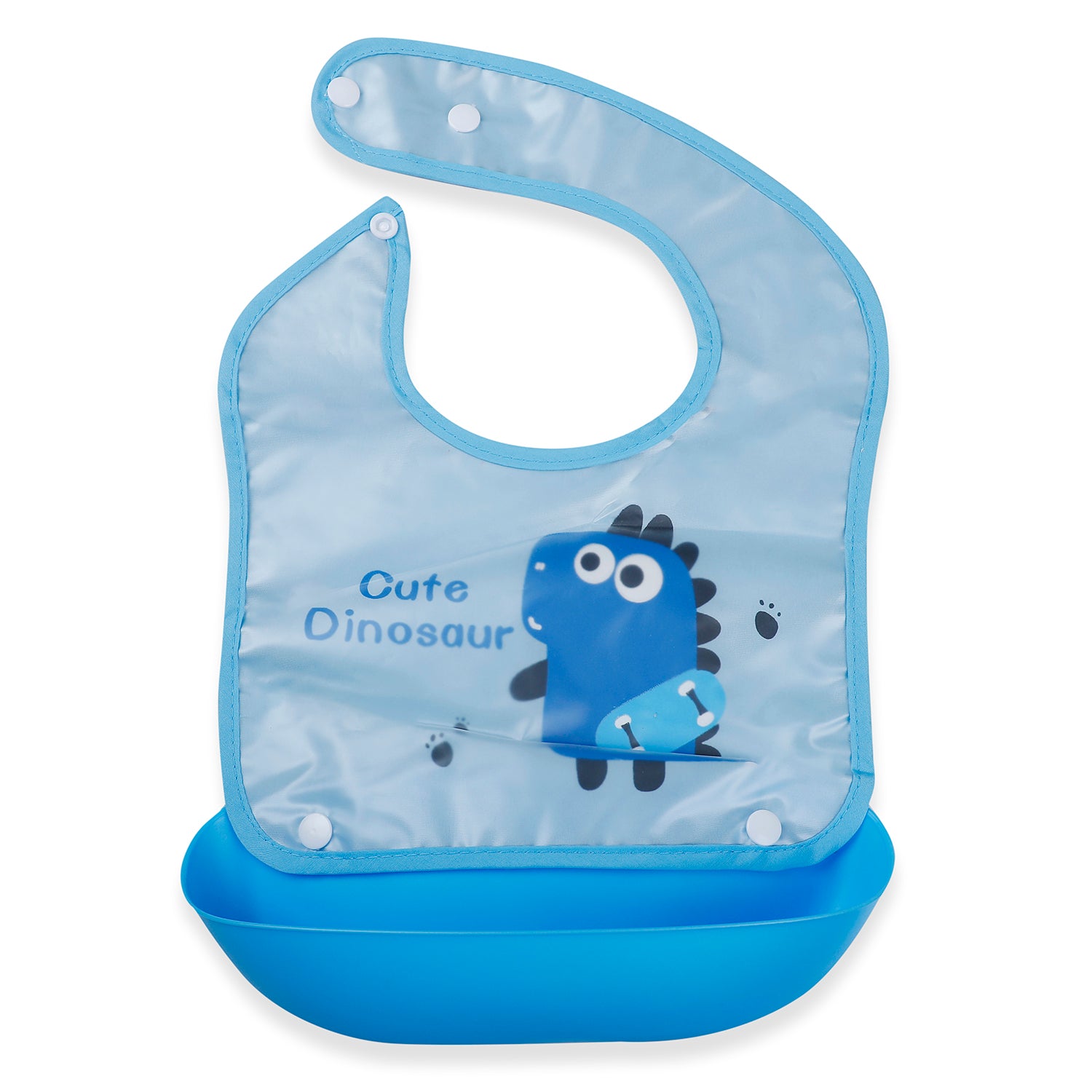 Baby Moo Cute Dinosaur Premium Waterproof Crumb Catcher Bibs - Blue