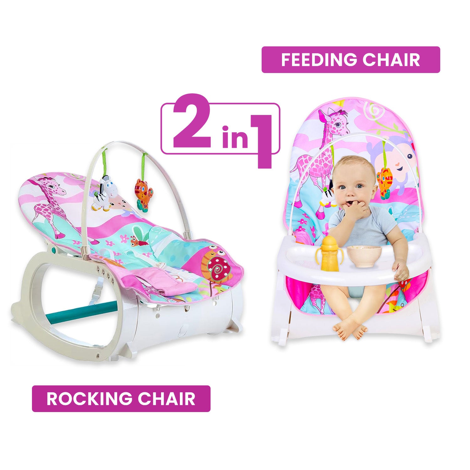 2 In 1 Rocker Cum Feeding Chair 20 Kg Pink