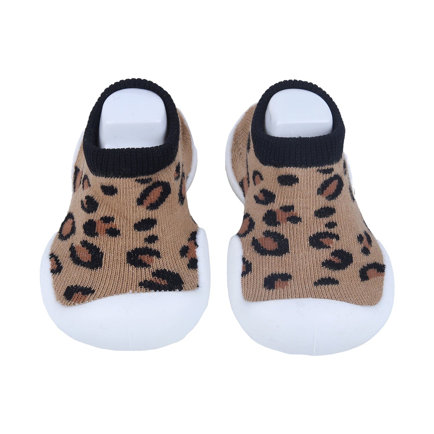 Baby Moo Leopard Print Rubber Comfortable Sole Slip-On Sock Shoes - Brown