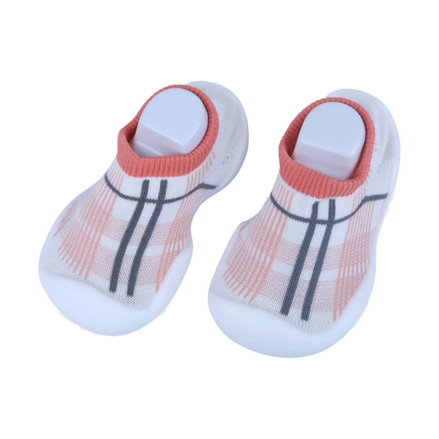 Baby Moo Checked Rubber Comfortable Sole Slip-On Sock Shoes - Peach