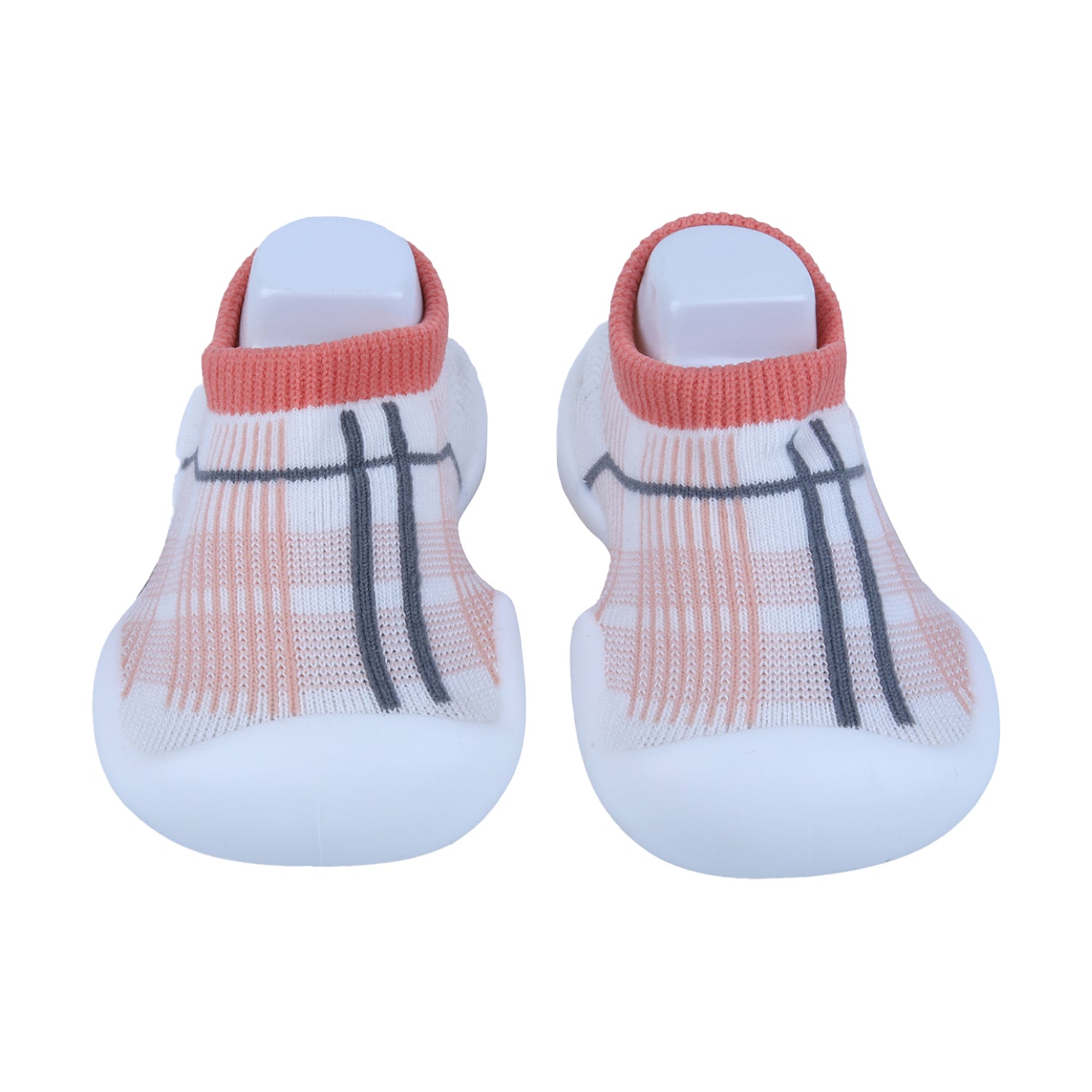 Baby Moo Checked Rubber Comfortable Sole Slip-On Sock Shoes - Peach