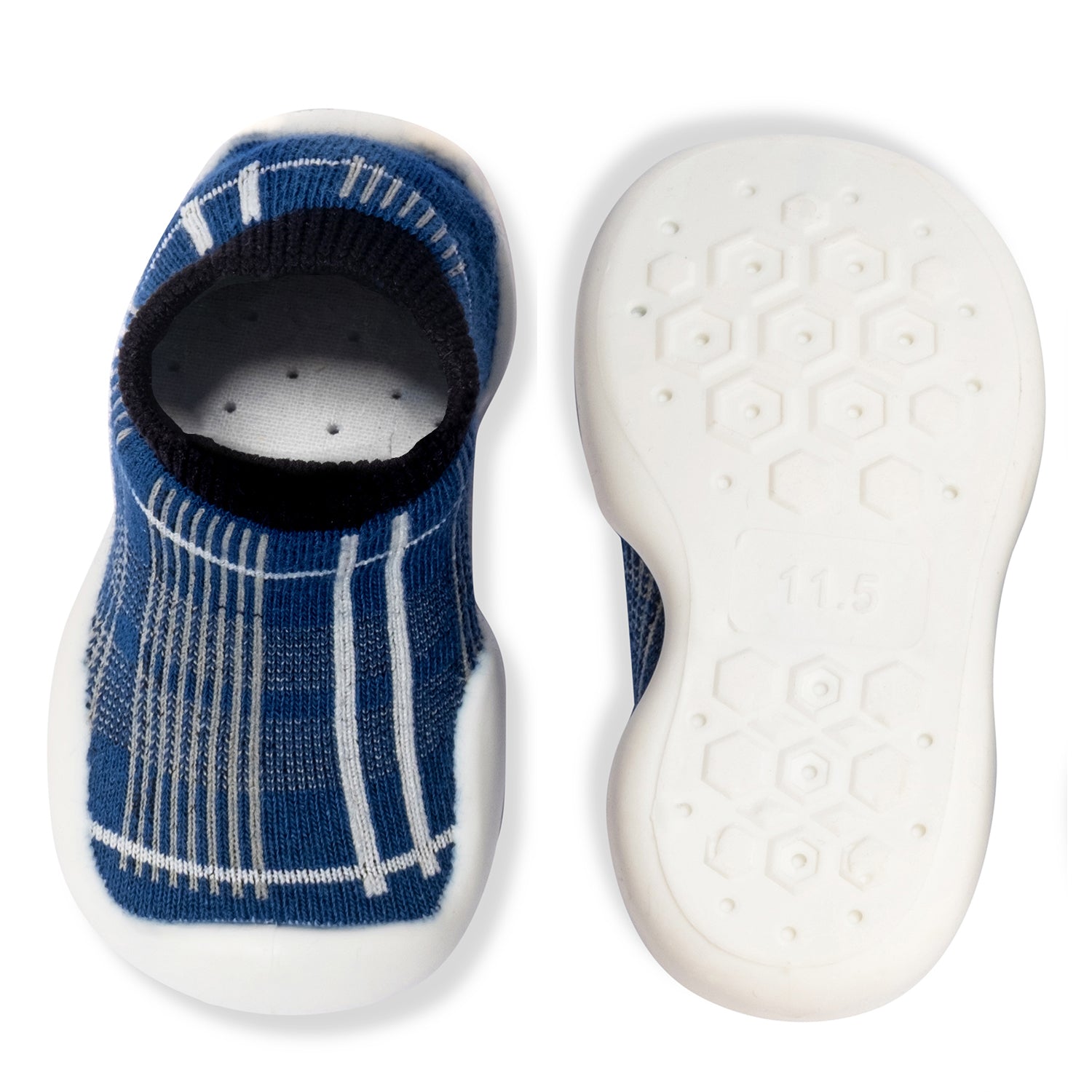 Baby Moo Checked Anti-Skid Rubber Sole Comfy Slip-On Sock Shoes - Blue