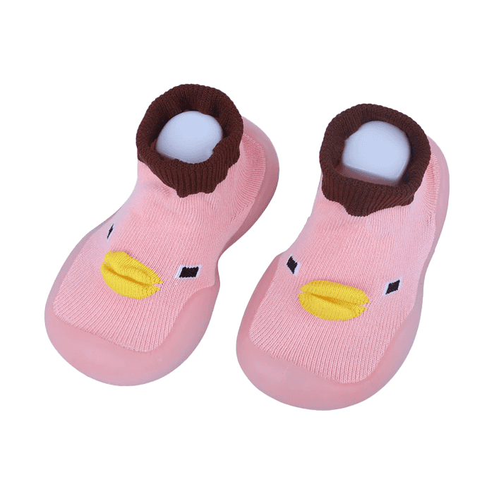 Baby Moo Cute Duck Face Rubber Comfortable Sole Slip-On Sock Shoes - Pink