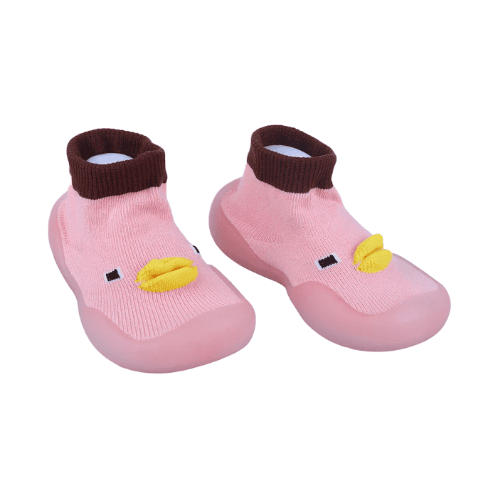 Baby Moo Cute Duck Face Rubber Comfortable Sole Slip-On Sock Shoes - Pink