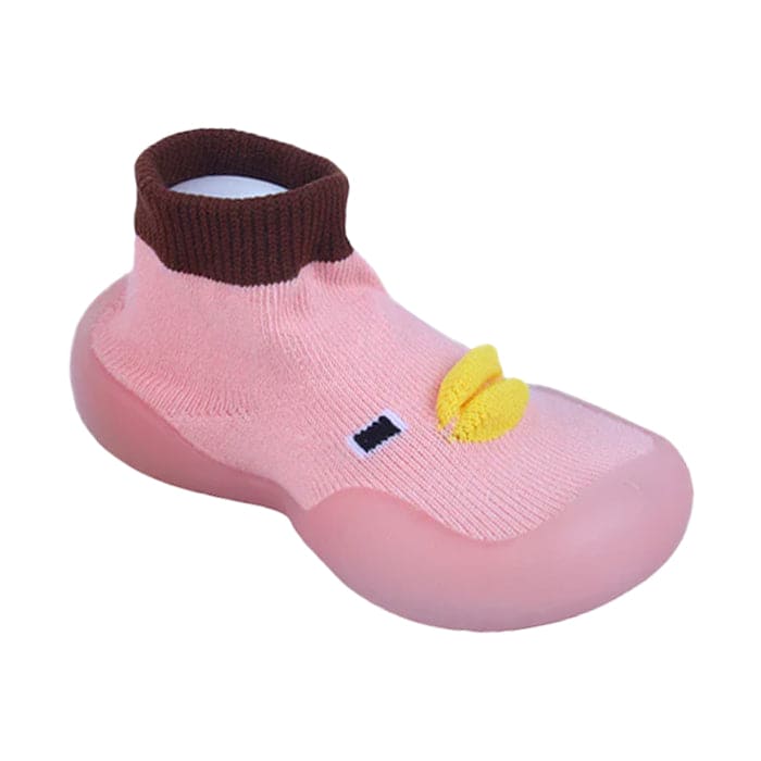 Baby Moo Cute Duck Face Rubber Comfortable Sole Slip-On Sock Shoes - Pink