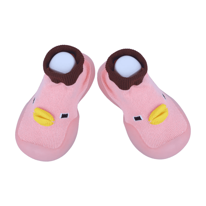 Baby Moo Cute Duck Face Rubber Comfortable Sole Slip-On Sock Shoes - Pink