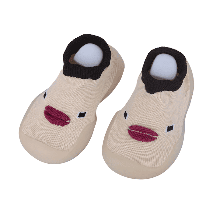 Baby Moo Cute Duck Face Rubber Comfortable Sole Slip-On Sock Shoes - Beige