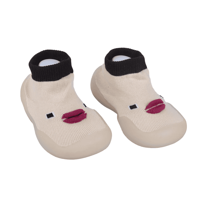Baby Moo Cute Duck Face Rubber Comfortable Sole Slip-On Sock Shoes - Beige