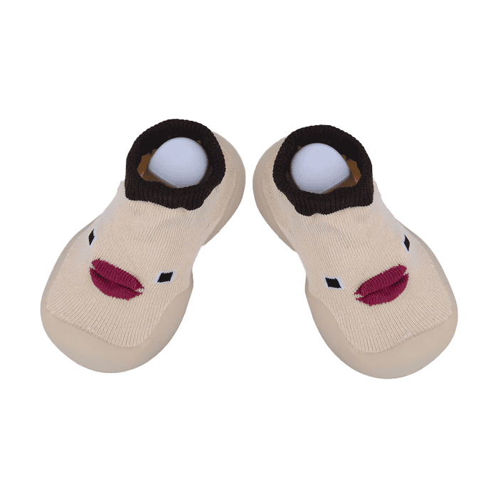 Baby Moo Cute Duck Face Rubber Comfortable Sole Slip-On Sock Shoes - Beige