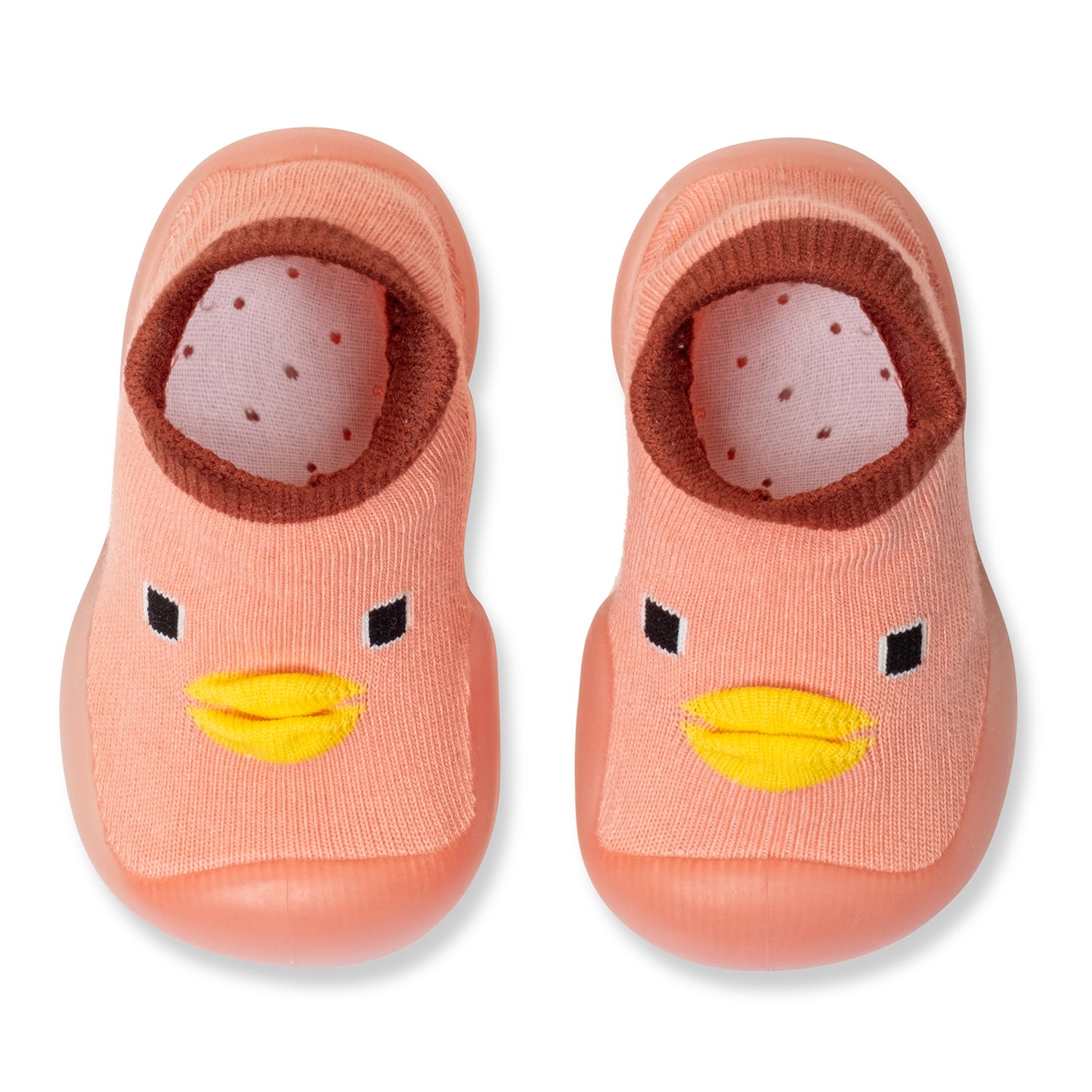 Baby Moo Cute Duck Anti-Skid Rubber Sole Comfy Slip-On Sock Shoes - Peach