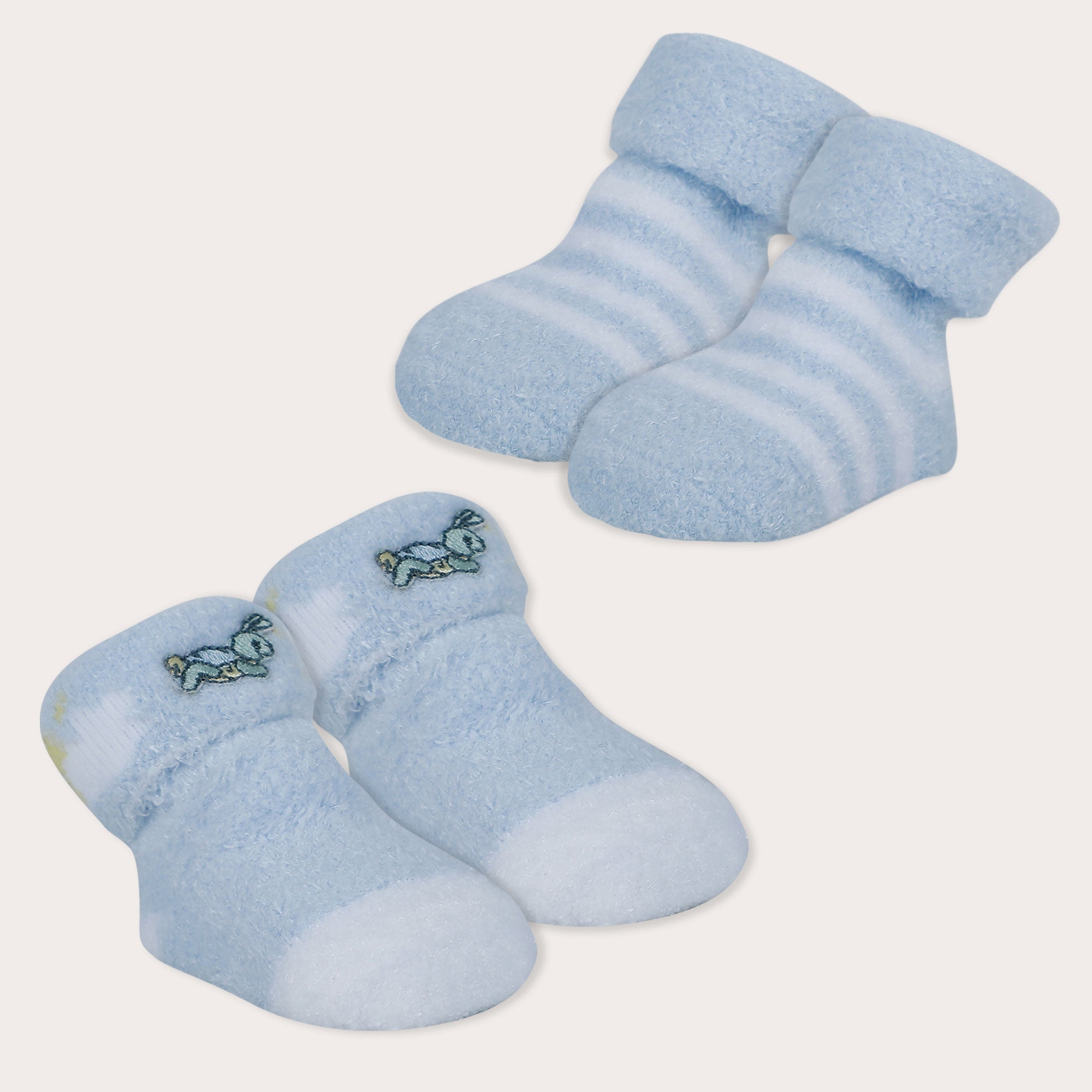 Baby Moo Tortoise stripes Soft Socks Booties Pack of 2 - Blue