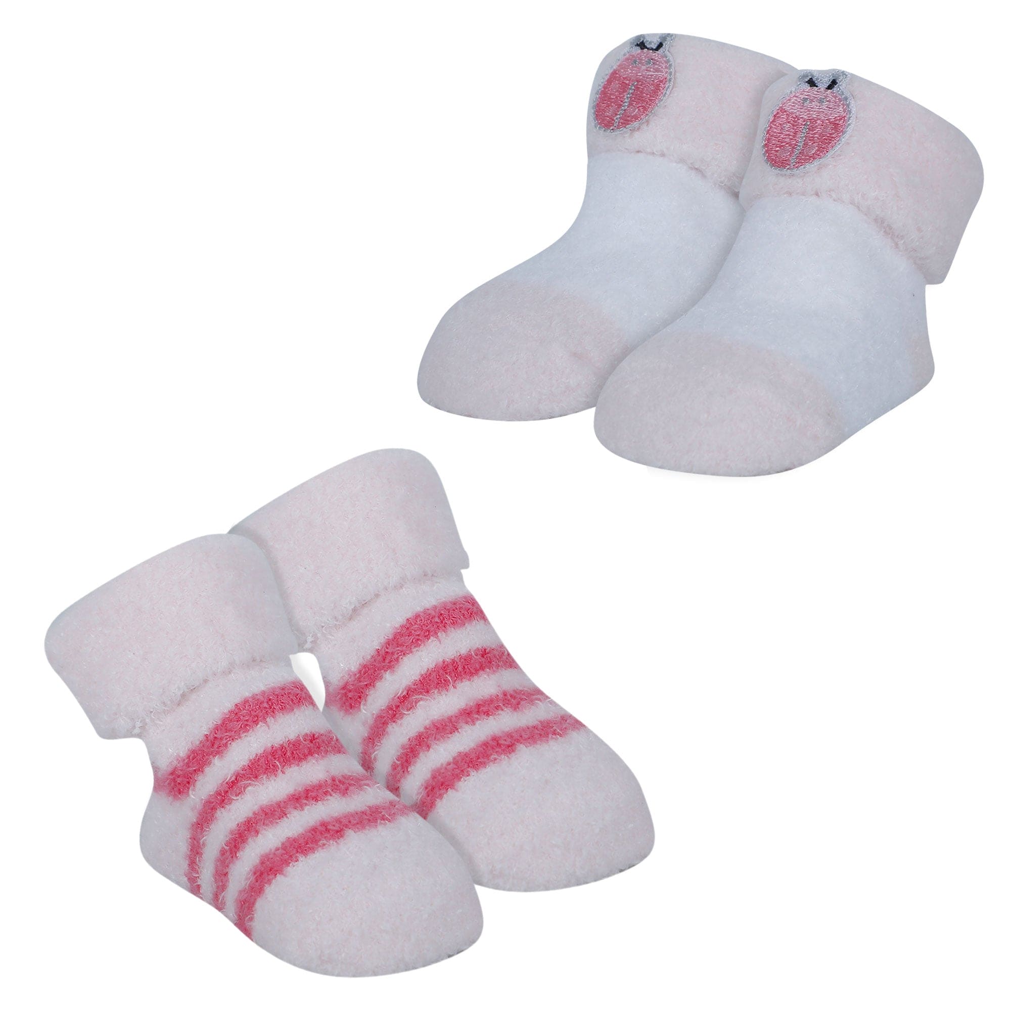 Baby Moo Lady Bug Stripes Soft Socks Booties Pack of 2 - Pink, White