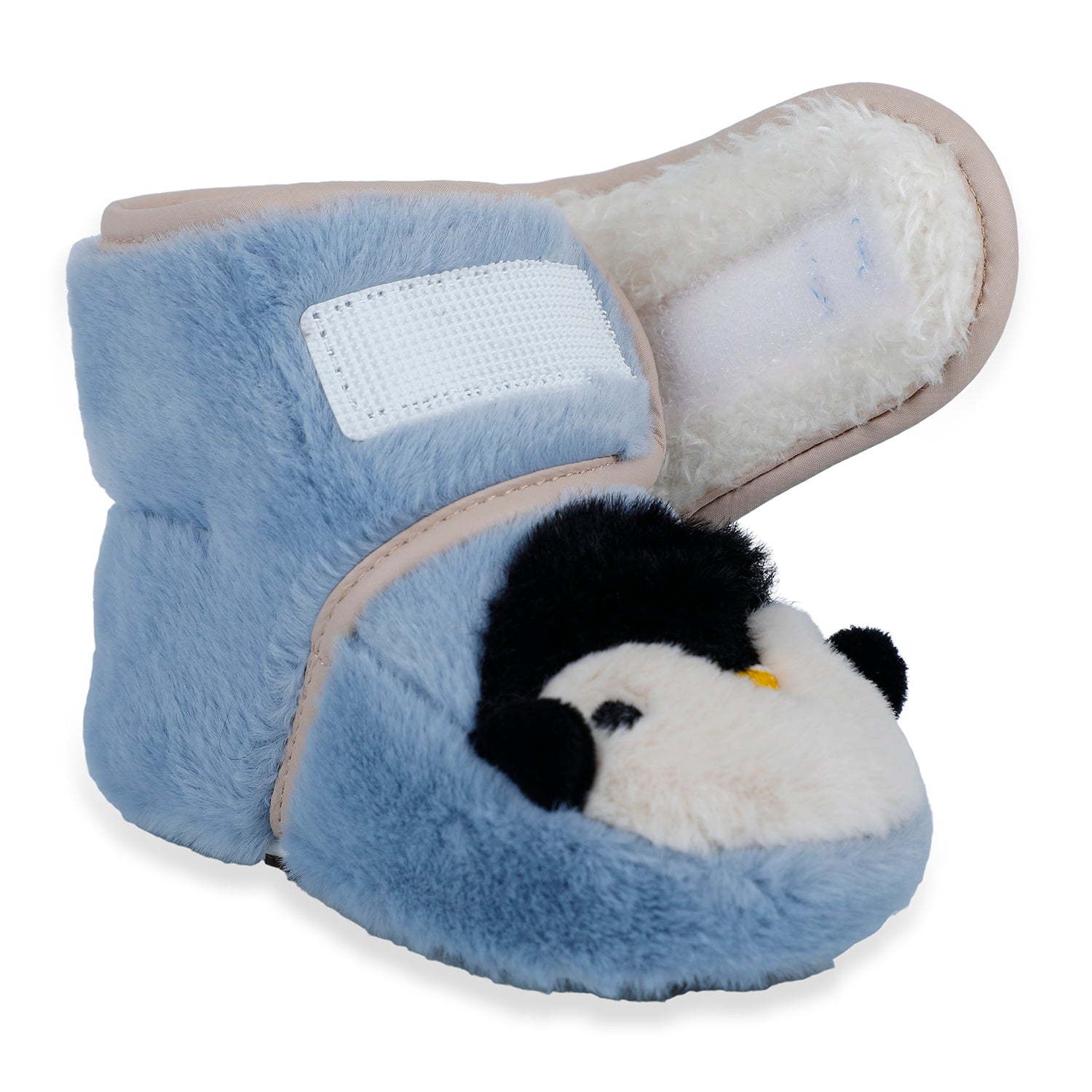 Baby Moo Penguin Warm Veclro Strap Fur Booties - Blue - Baby Moo